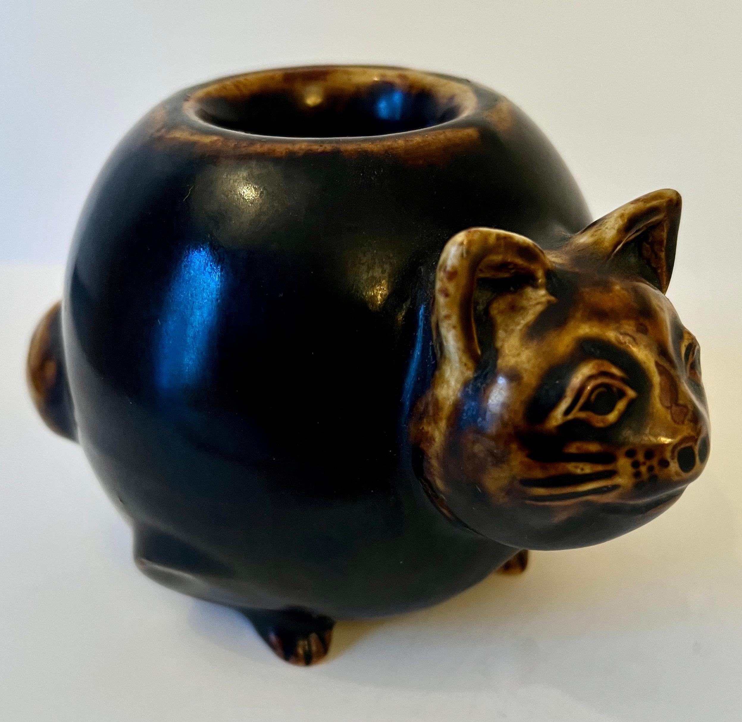 French Folk Art Terracotta Cat Egg Cup or Votive For Sale
