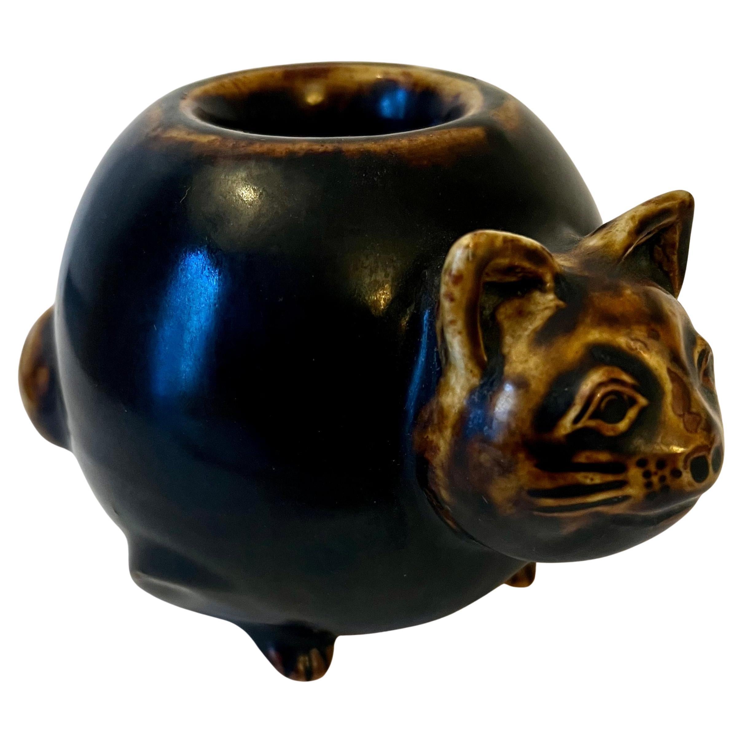Folk Art Terracotta Cat Egg Cup or Votive For Sale