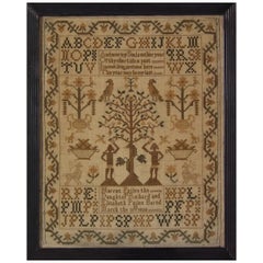 Antique Folk Art Textile Sampler, circa 1830, by Harriet Pellen