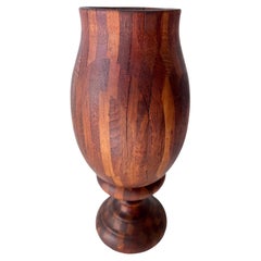 Folk Art Treenware Vase or Urn of Inlay Wood