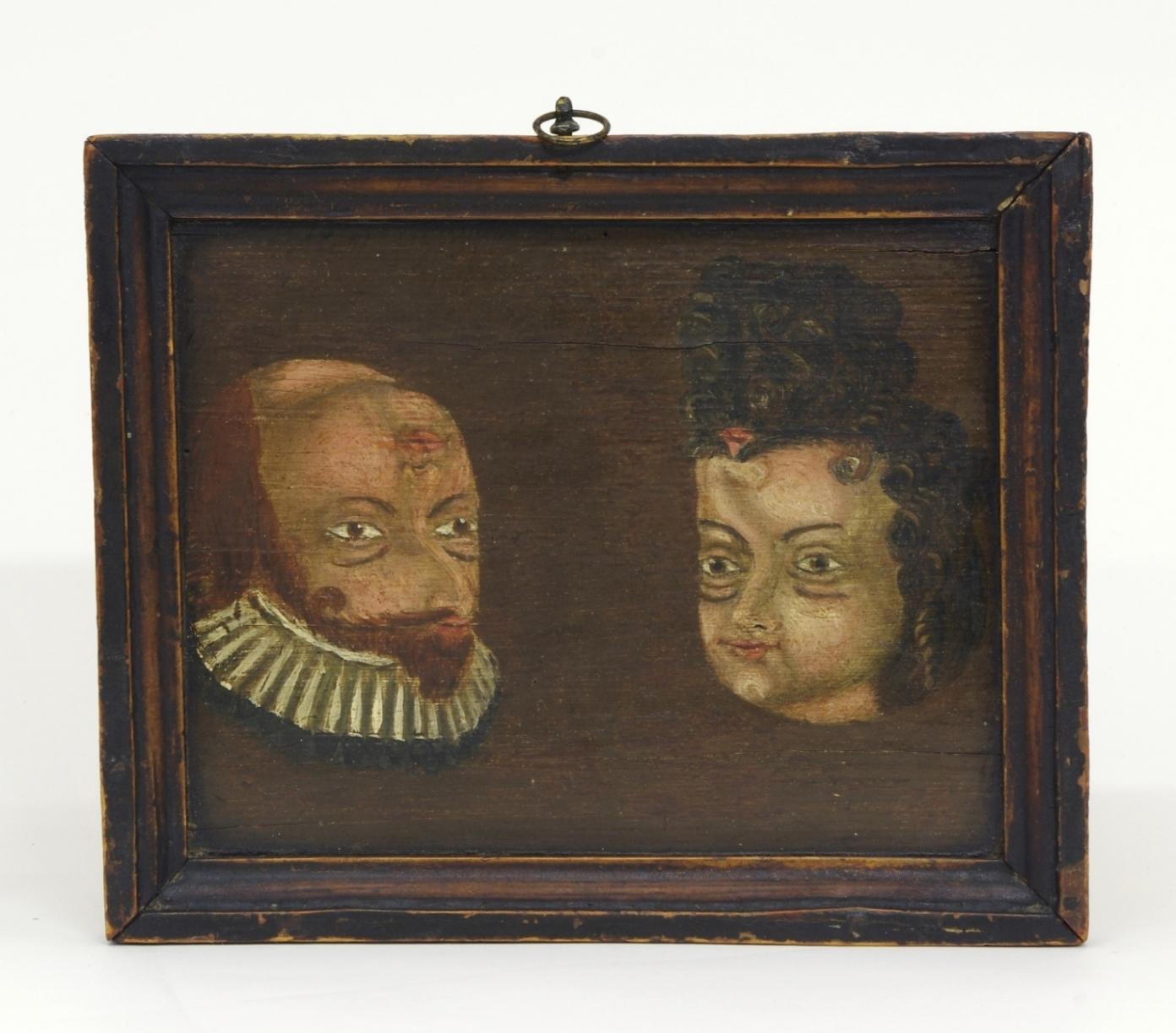 Spanish Folk Art Trompe l'oeil Double Portrait, circa 1780-1790