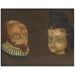 Folk Art Trompe l'oeil Double Portrait, circa 1780-1790