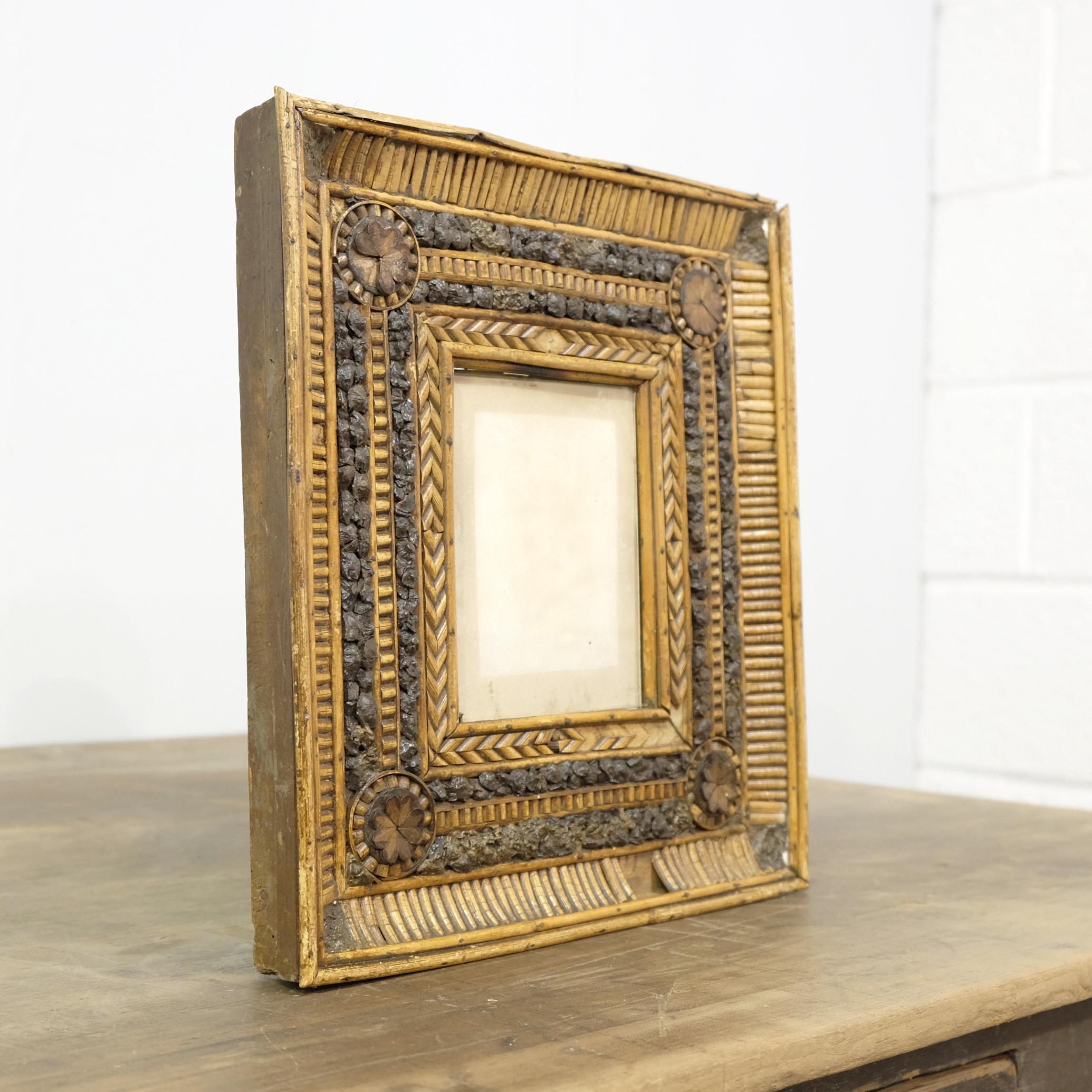 French Folk Art Twig and Bark Applied Decorative Picture Frame, 19th Century