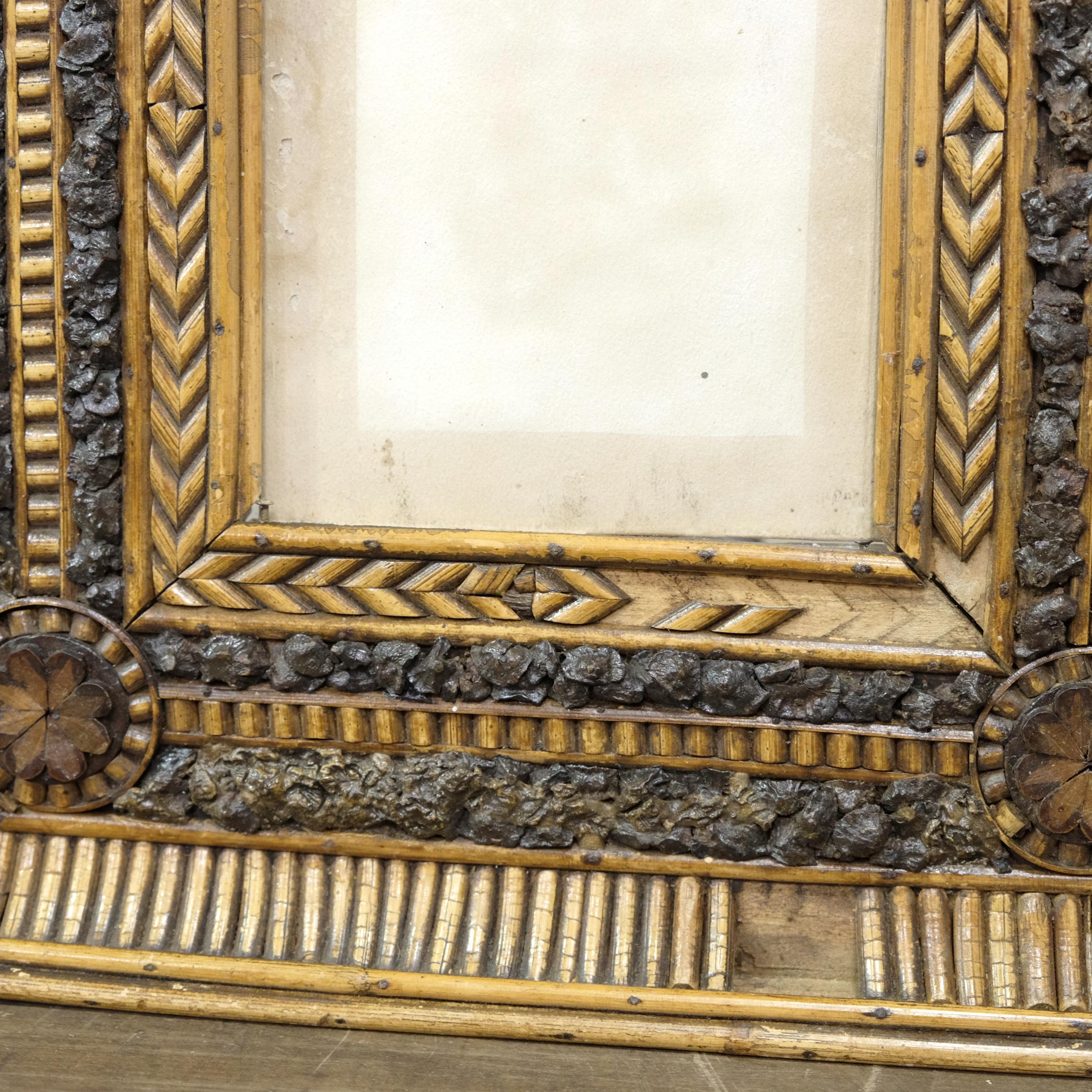 Folk Art Twig and Bark Applied Decorative Picture Frame, 19th Century 1