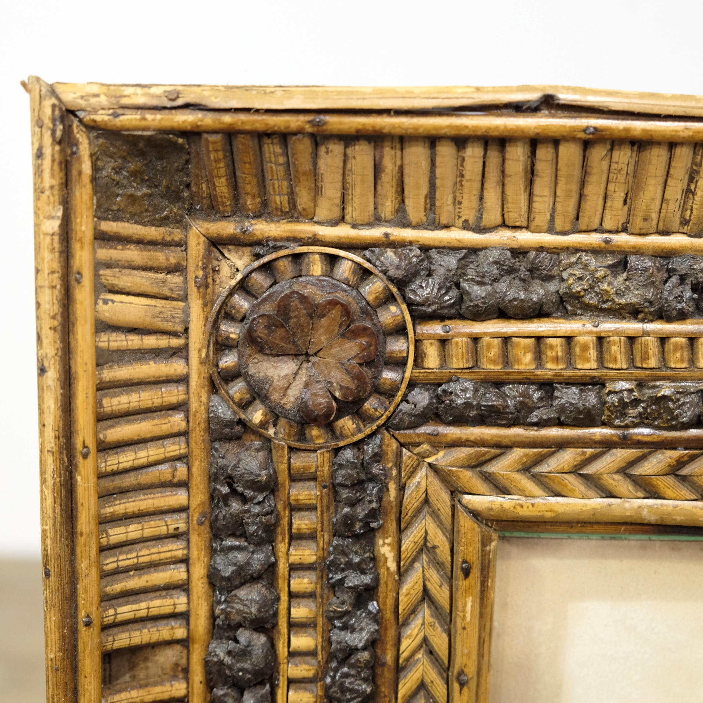 Folk Art Twig and Bark Applied Decorative Picture Frame, 19th Century 2