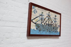Folk Art USS Constitution Mixed Media Sea Glass Mosaic on Board