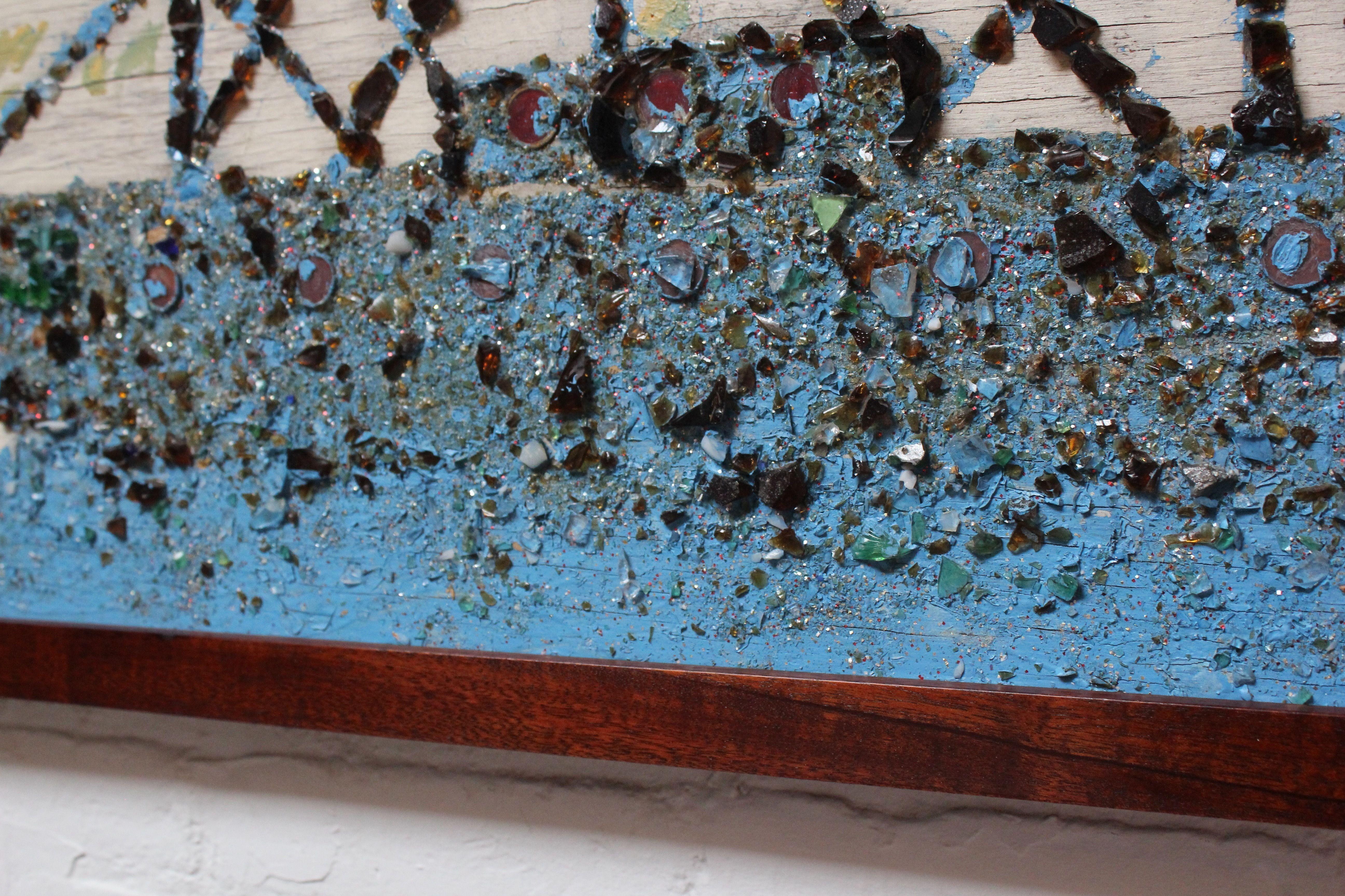 Folk Art USS Constitution Mixed Media Sea Glass Mosaic on Board For Sale 3