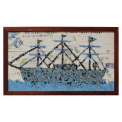 Arte popular USS Constitution Mosaico de vidrio marino sobre tabla en técnica mixta