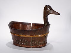 Folk Art Vintage Carved Wooden Bowl Goose Handle