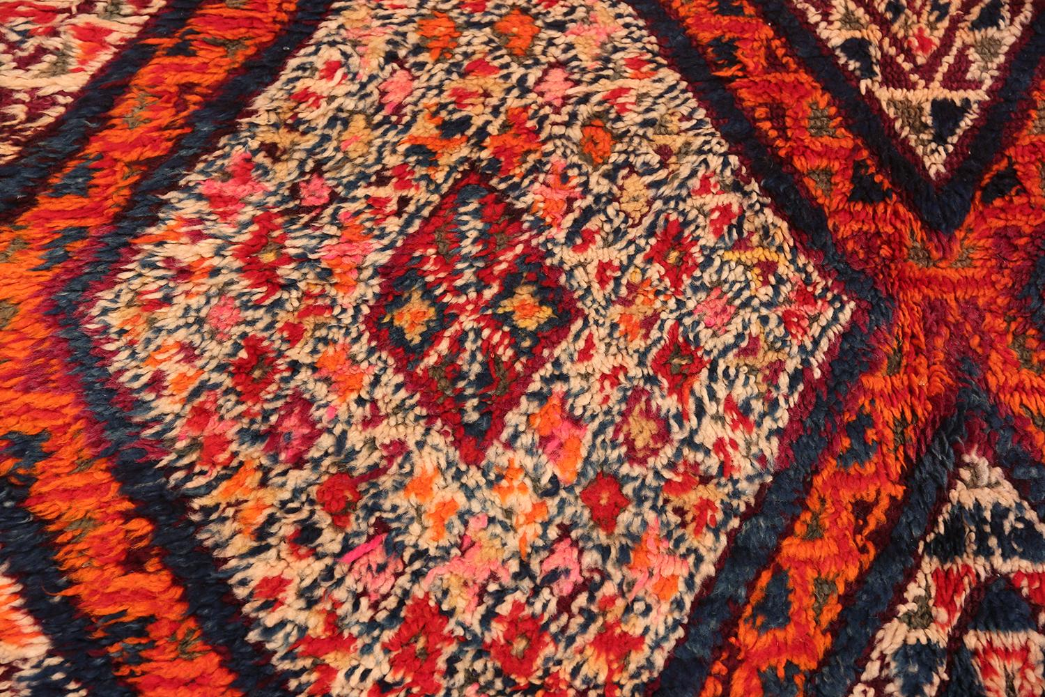 Hand-Knotted Folk Art Vintage Geometric Moroccan Rug. Size: 6 ft. 4 in x 9 ft. 9 in