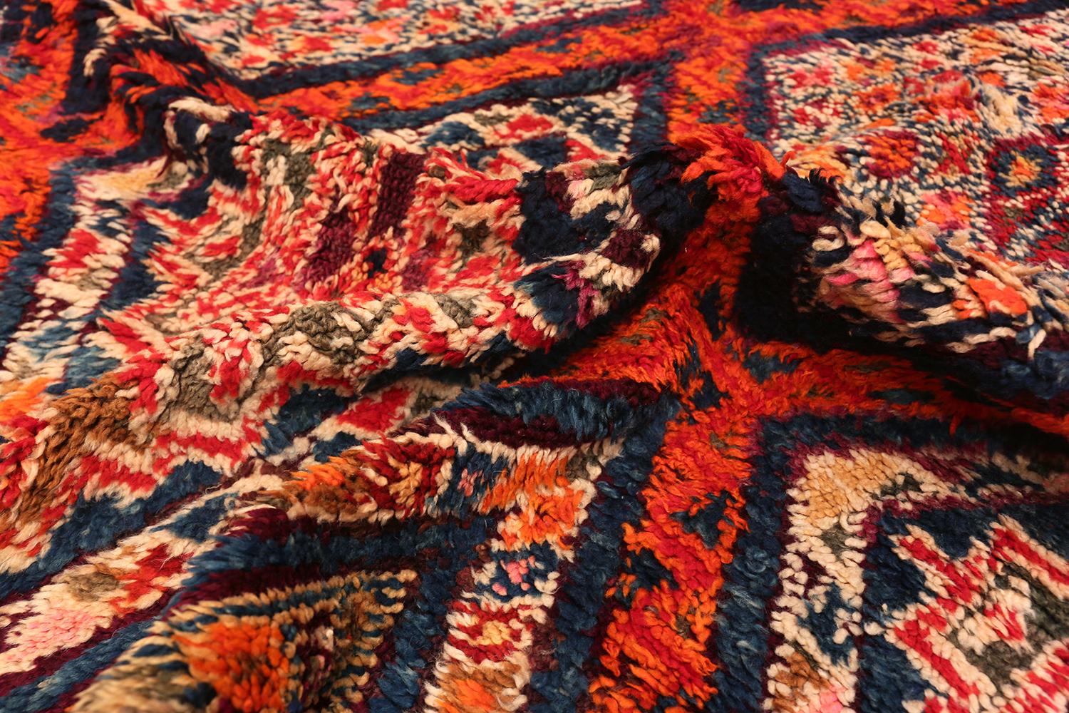 Wool Folk Art Vintage Geometric Moroccan Rug. Size: 6 ft. 4 in x 9 ft. 9 in