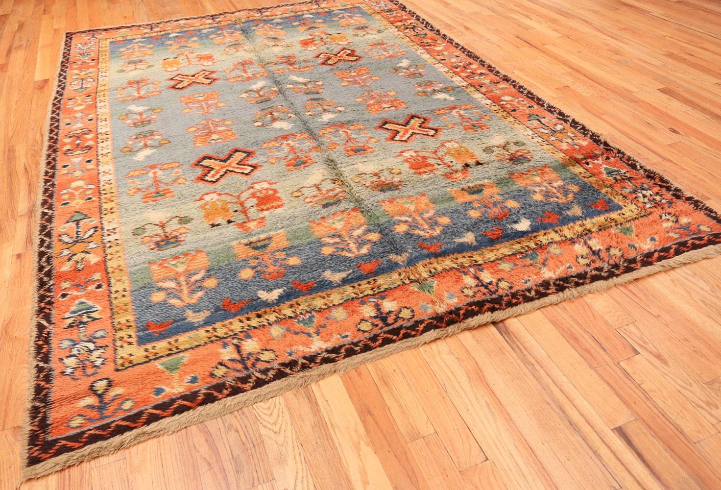 Hand-Knotted Folk Art Vintage German Shag Rug. Size: 7 ft 10 in x 11 ft (2.39 m x 3.35 m)