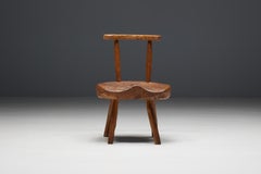 Folk Art Hearth Chair, 19th Century, Wood, Tripod Design, France
