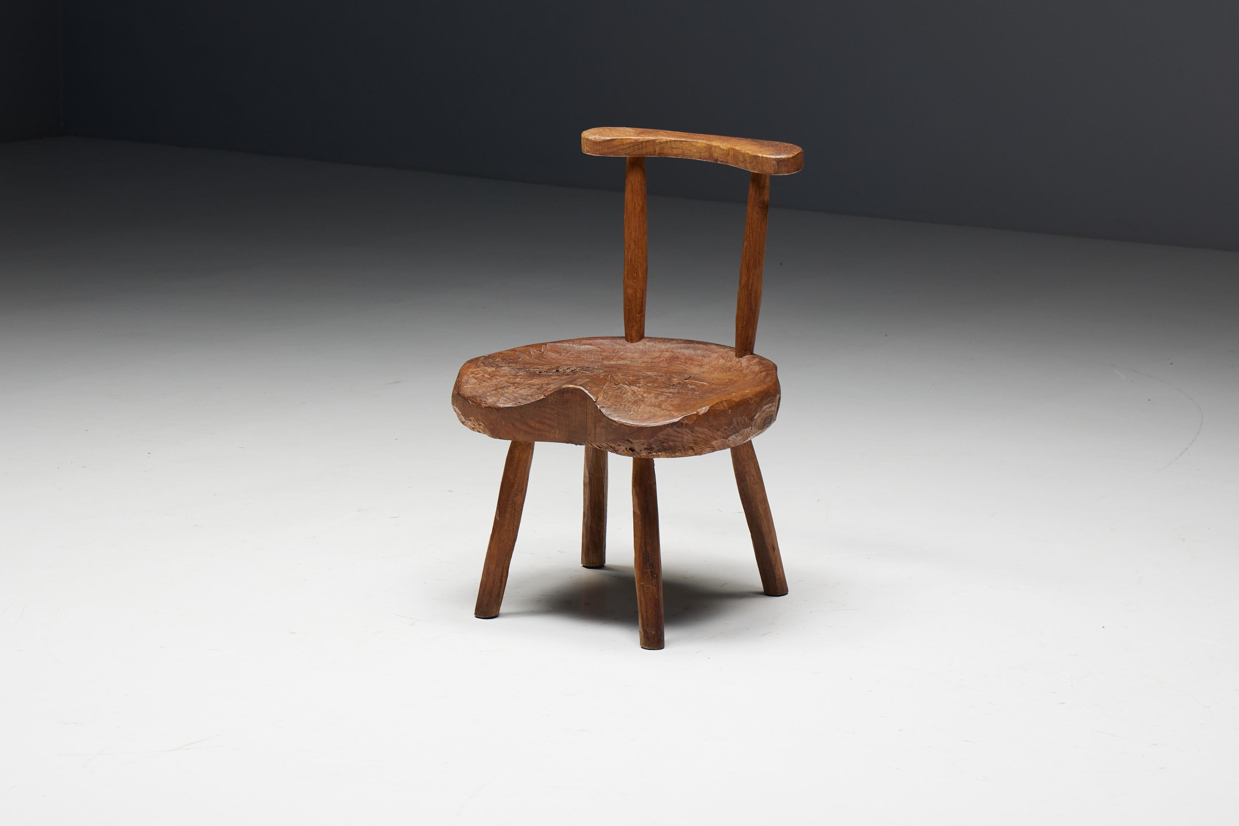 Wood Folk Art Wabi Sabi Chair, France, 19th Century For Sale