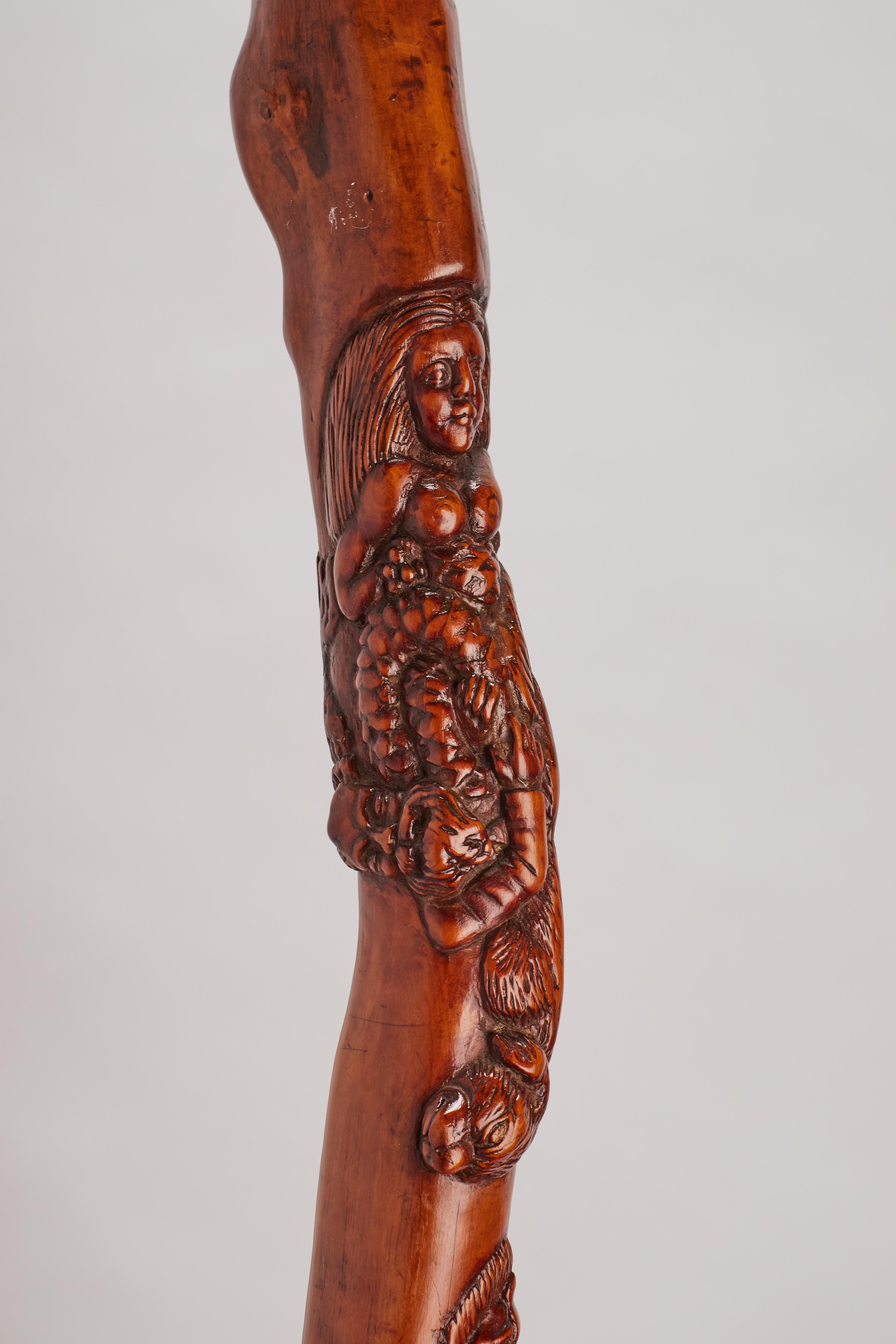 Folk art walking stick depicting a fight between lions. Italy 1840.  For Sale 1