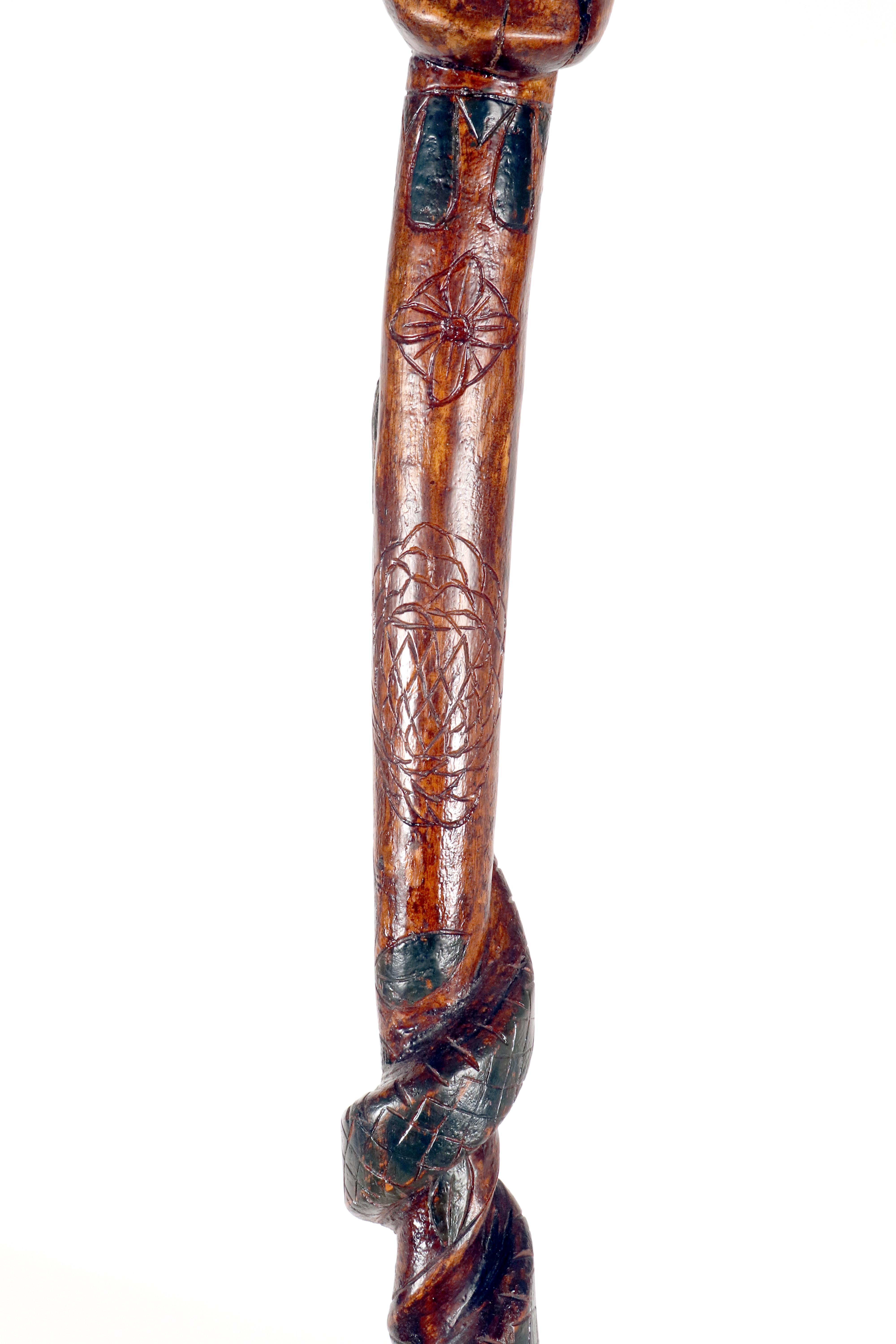 Folk art walking stick depicting a man with a snake. USA circa 1870. For Sale 5