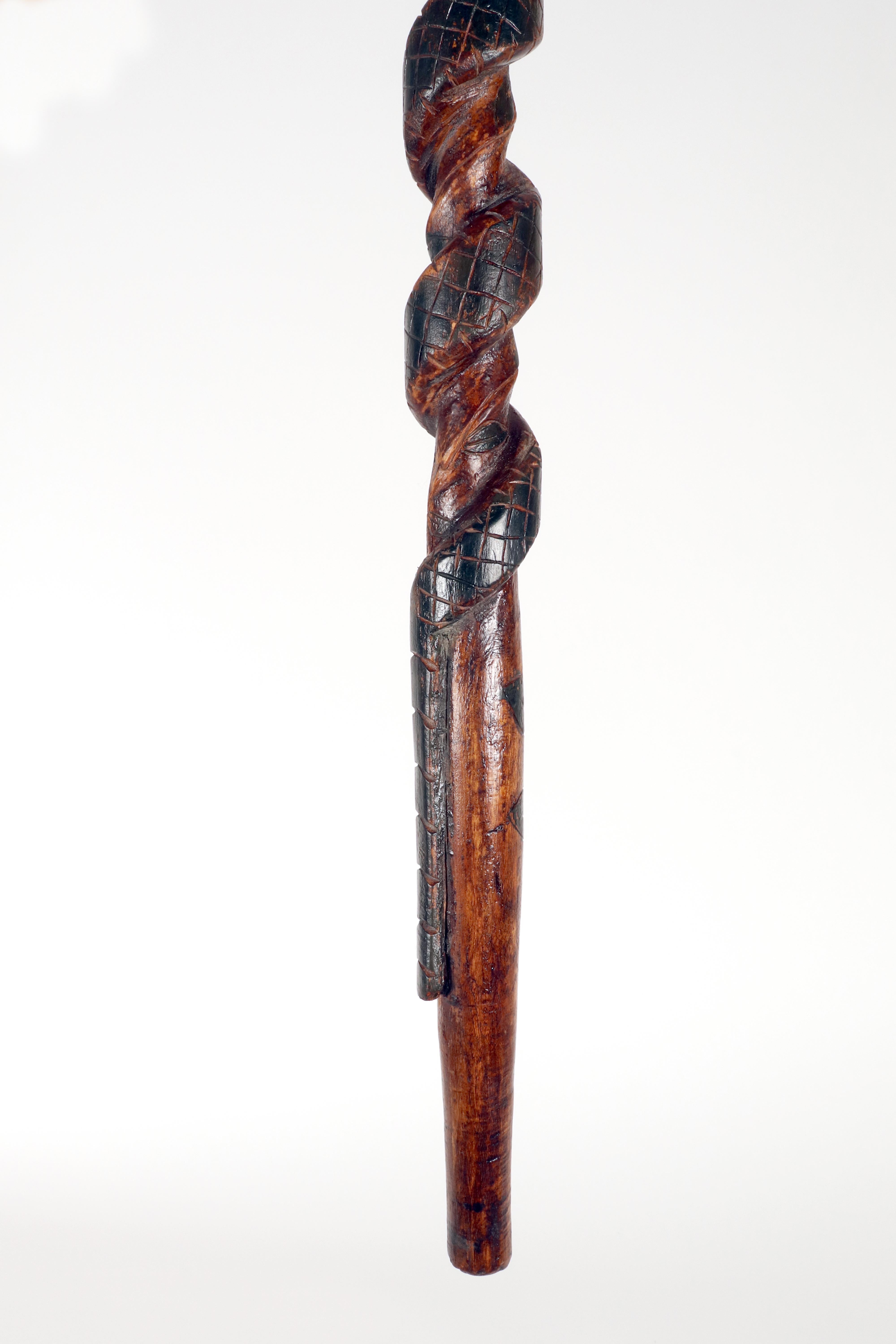 Folk art walking stick depicting a man with a snake. USA circa 1870. For Sale 9