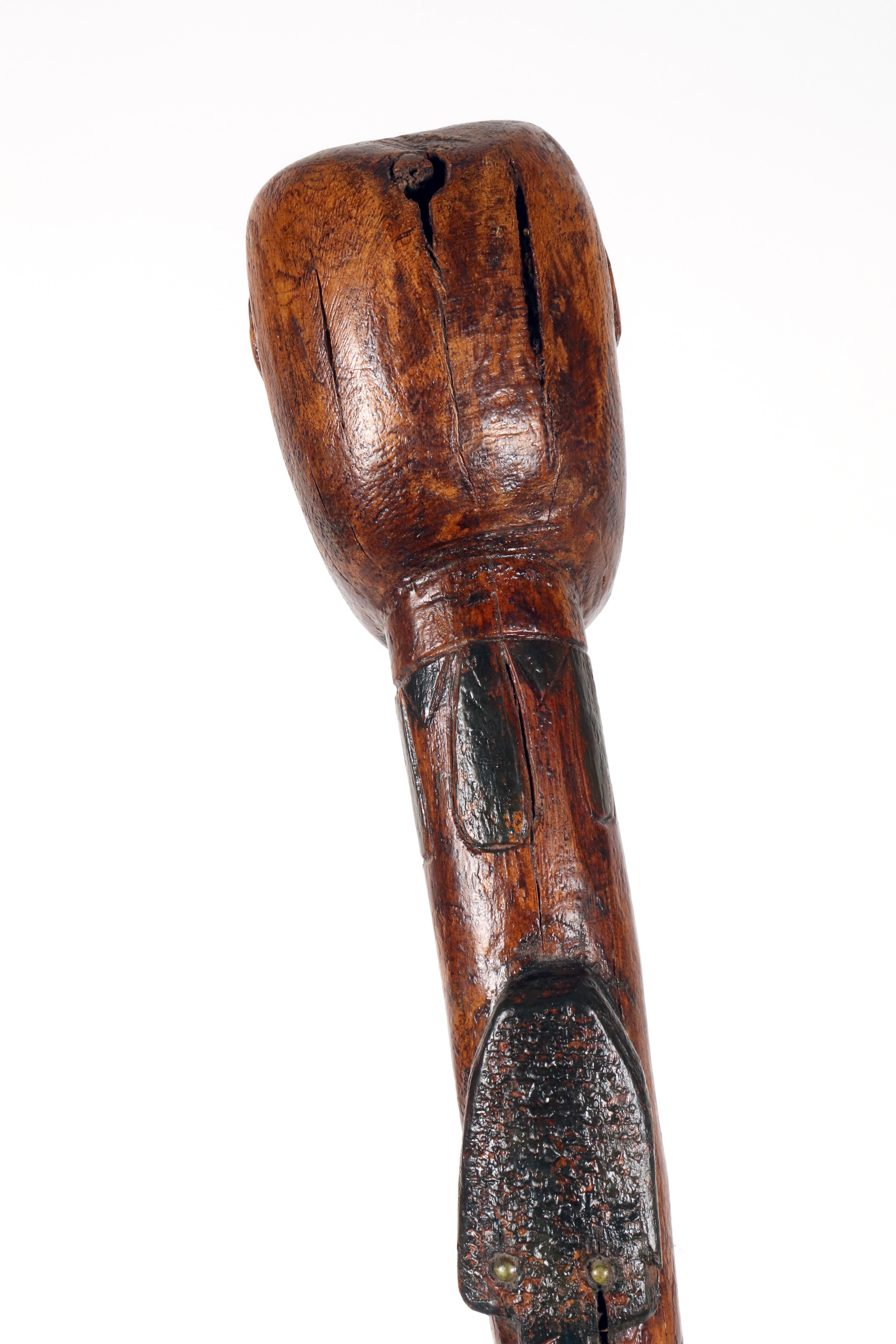 Folk art walking stick depicting a man with a snake. USA circa 1870. For Sale 2
