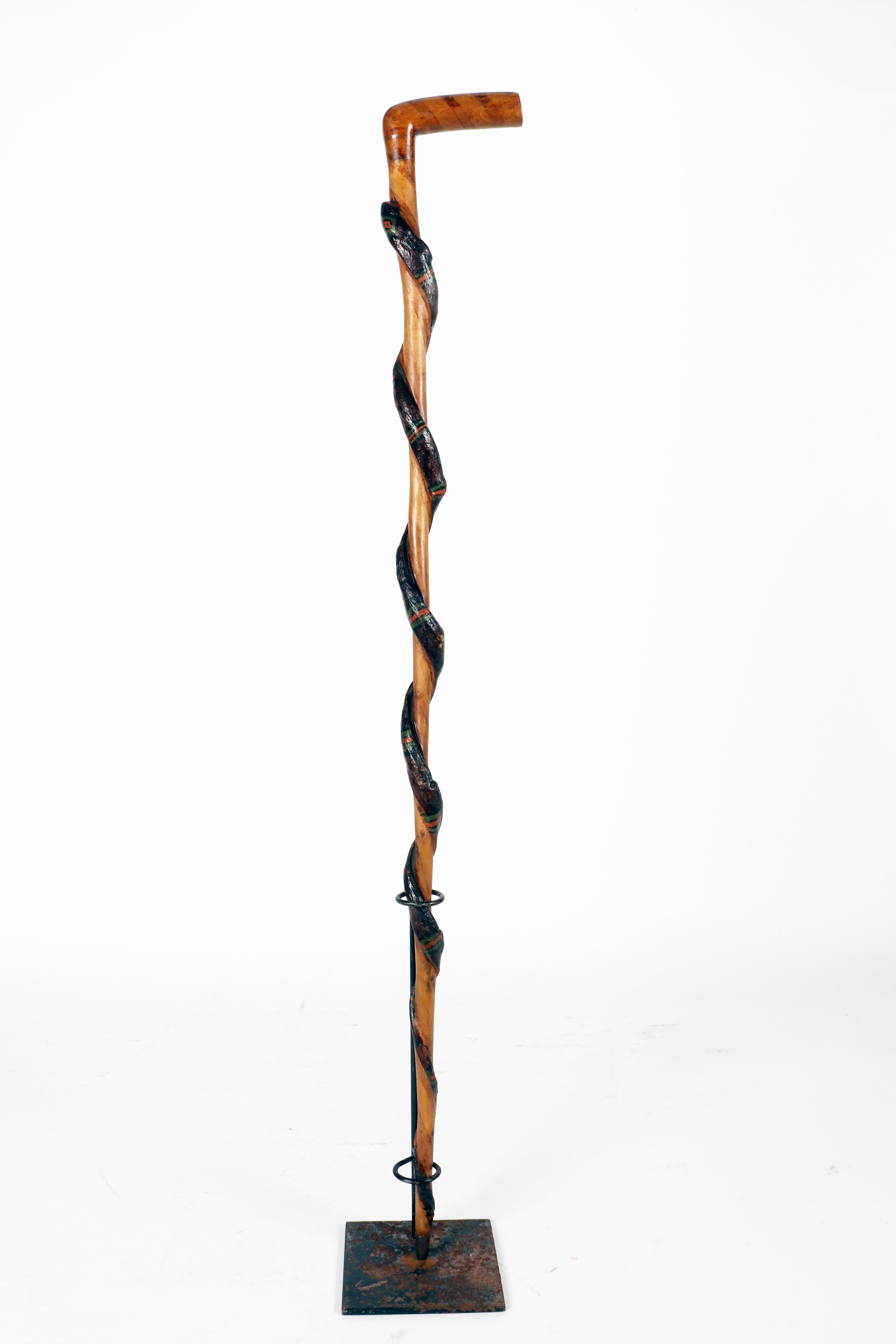 Folk art walking stick depicting a snake, USA 1800. For Sale 5