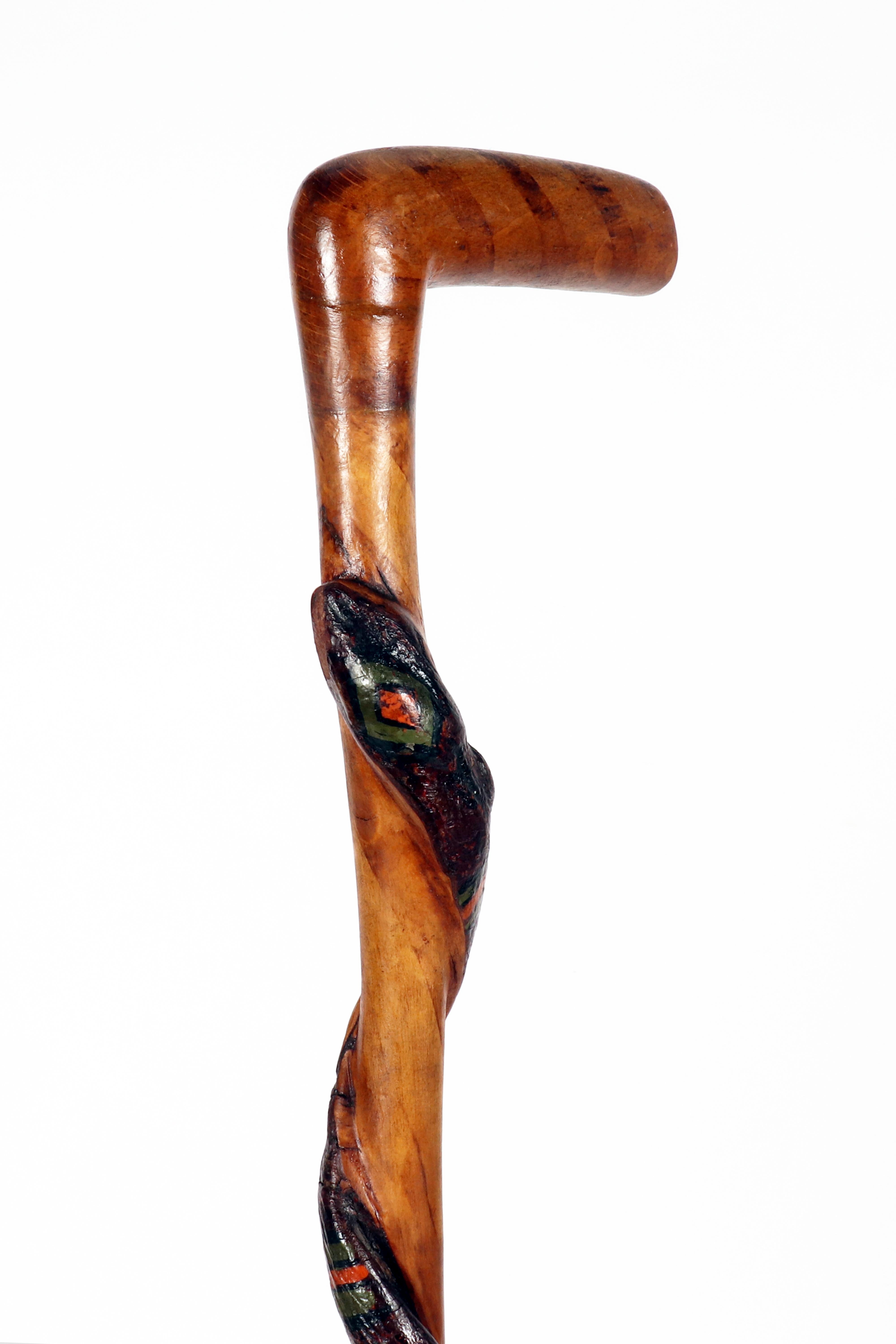 American Folk art walking stick depicting a snake, USA 1800. For Sale