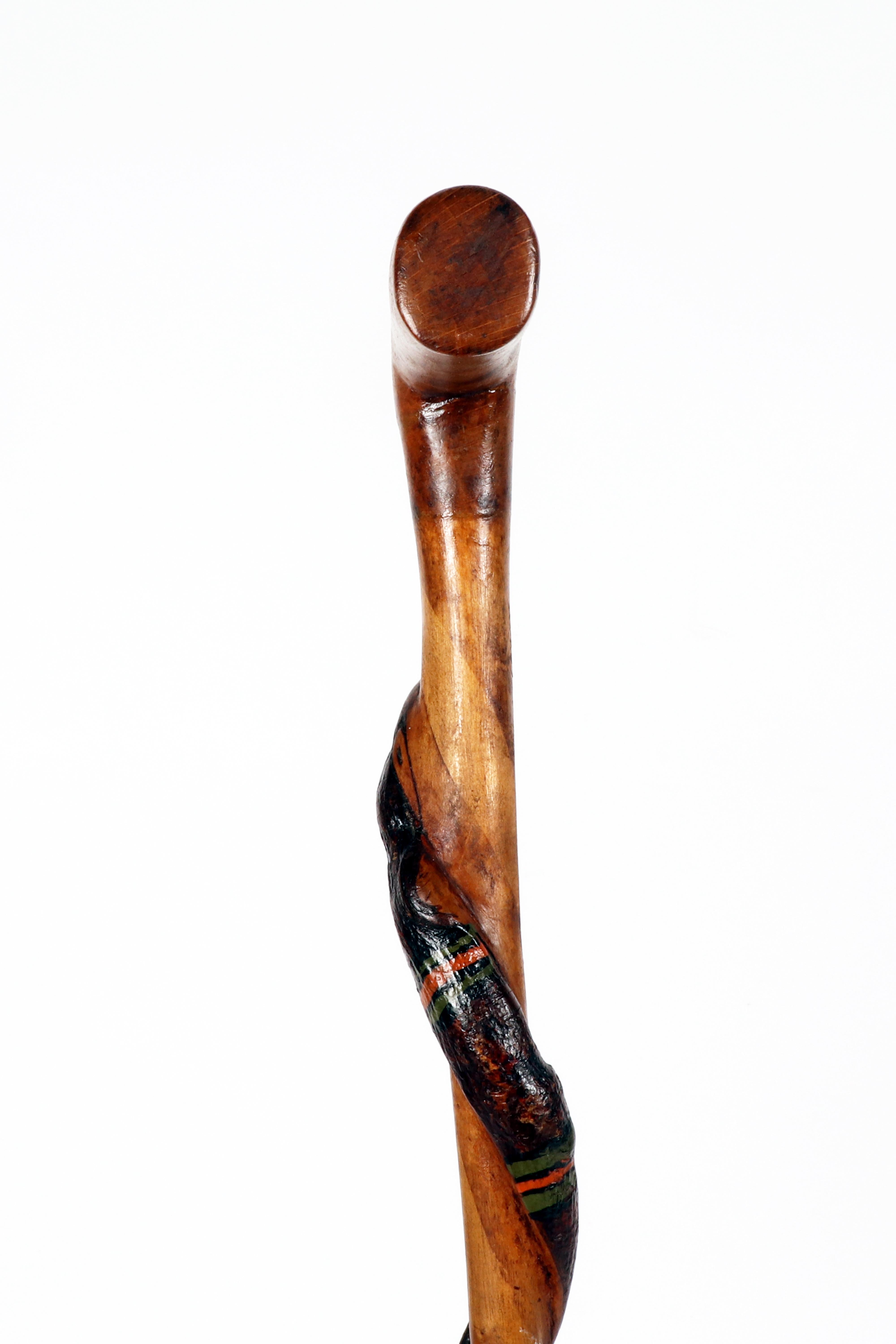 Wood Folk art walking stick depicting a snake, USA 1800. For Sale