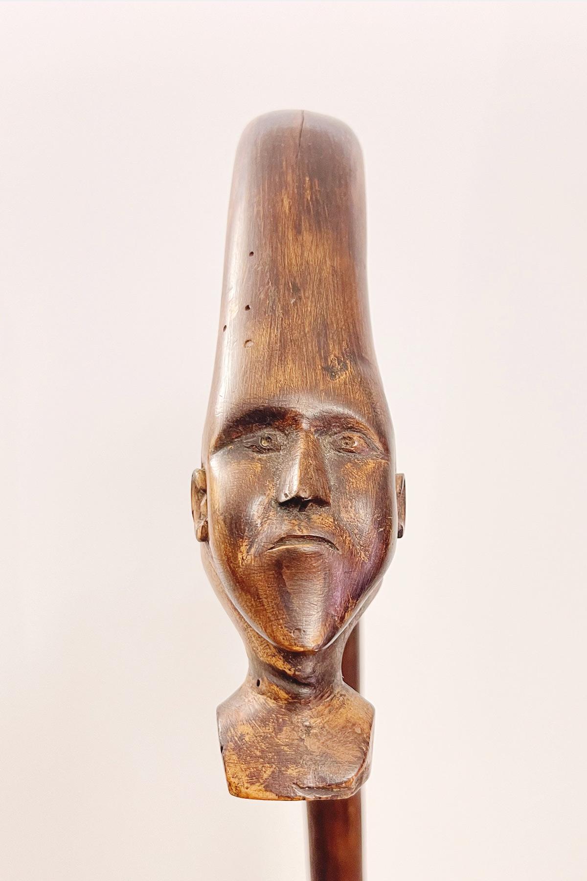 Folk art  walking stick depicting the head of a man, USA 1880.  For Sale 4