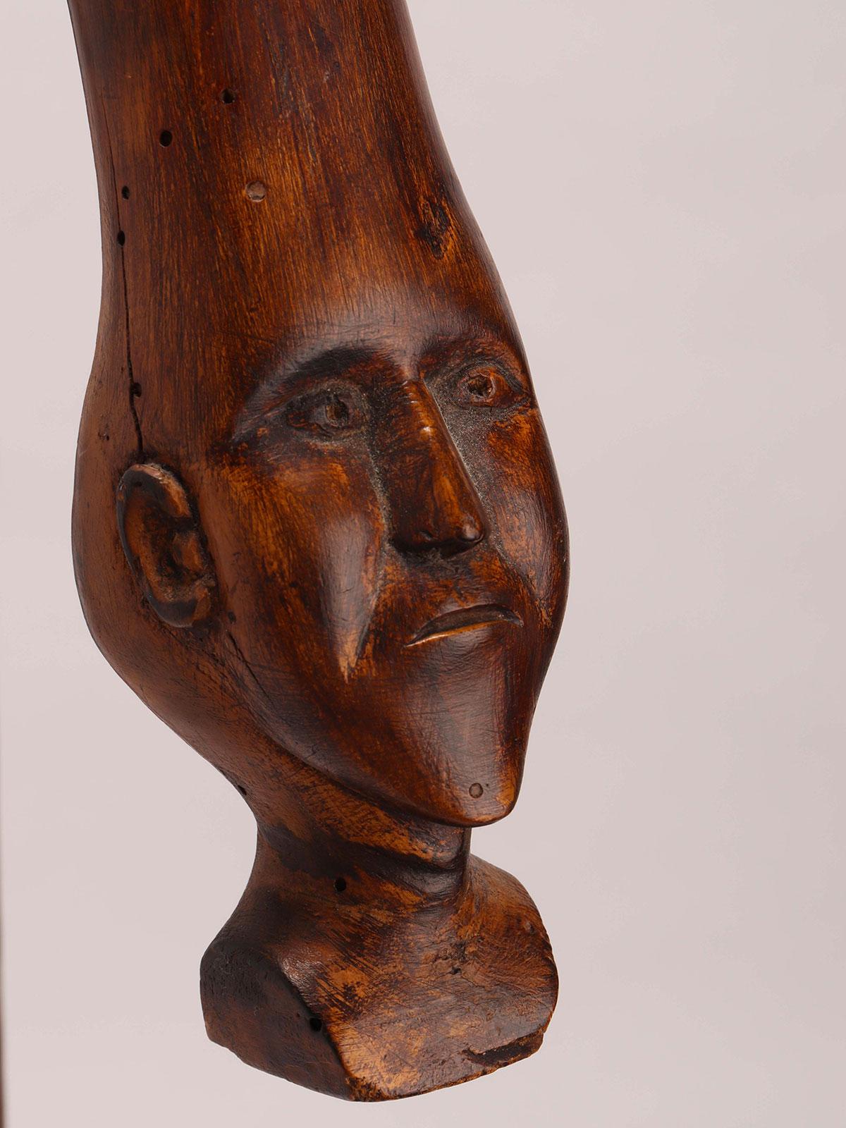 Art populaire  Bâton de marche représentant une tête d'homme, USA 1880. Bon état - En vente à Milan, IT