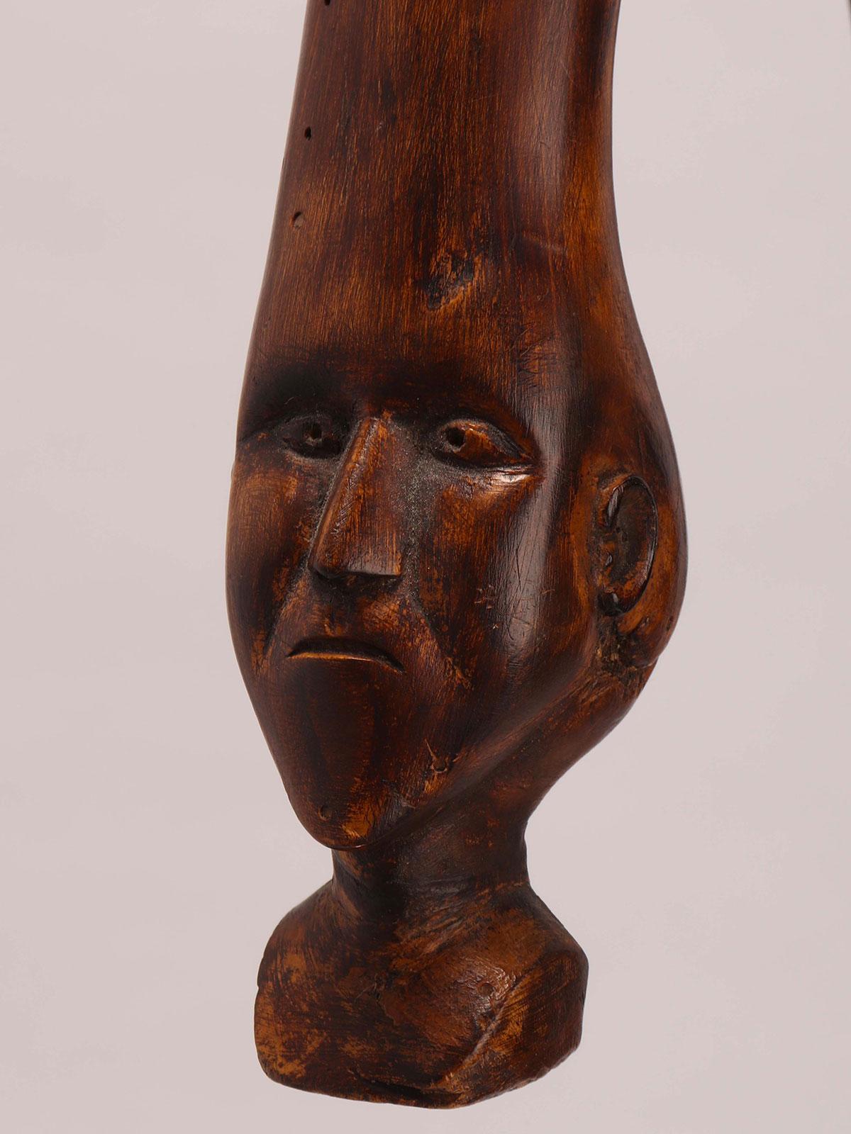 19th Century Folk art  walking stick depicting the head of a man, USA 1880.  For Sale