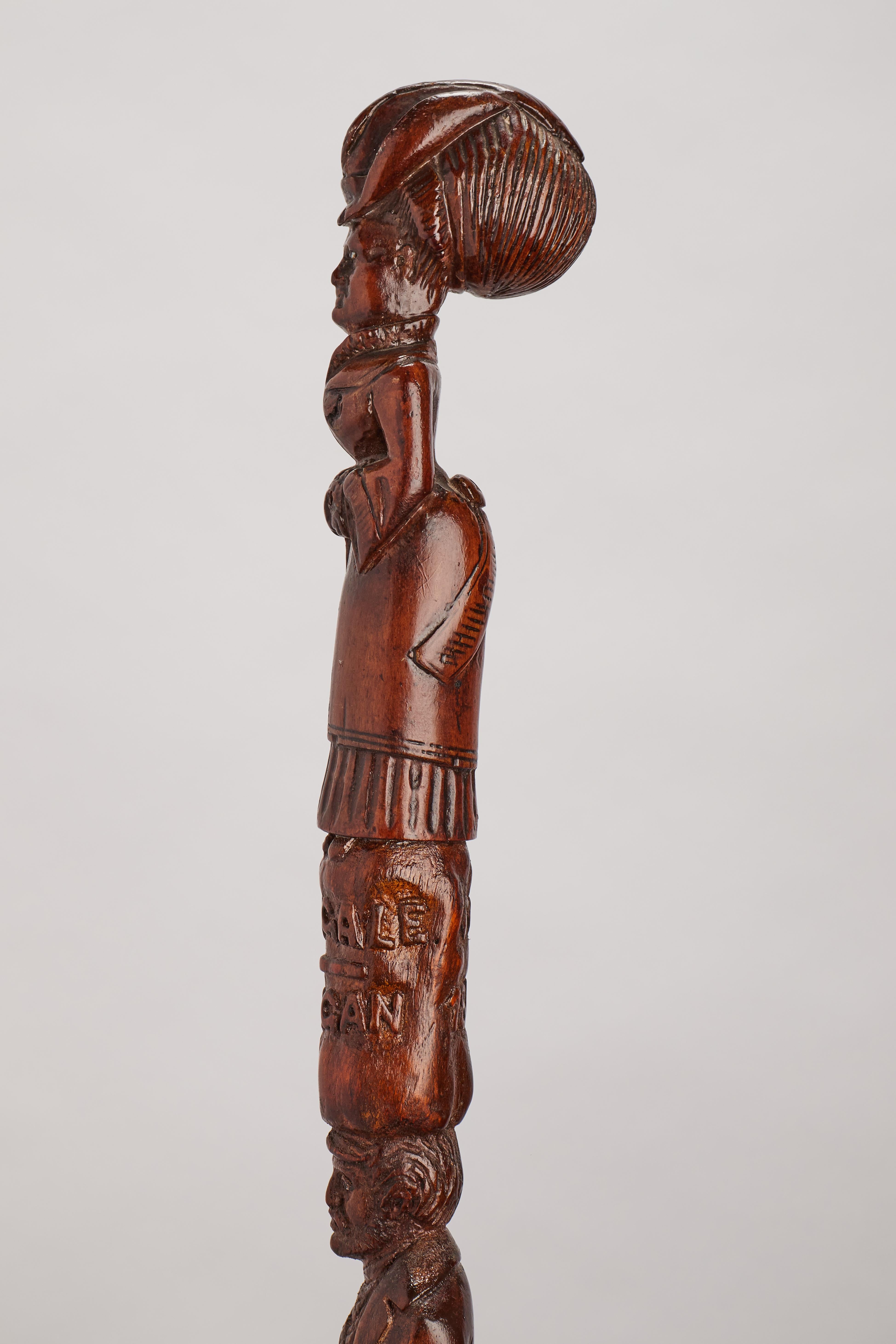 Fruitwood Folk Art Walking Stick, England, 1868