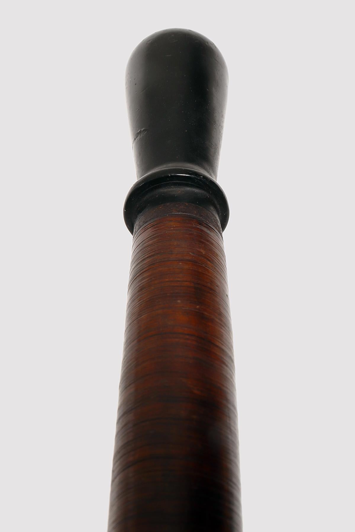 19th Century Folk art  walking stick, leather discs and black horne, England 1860.  For Sale