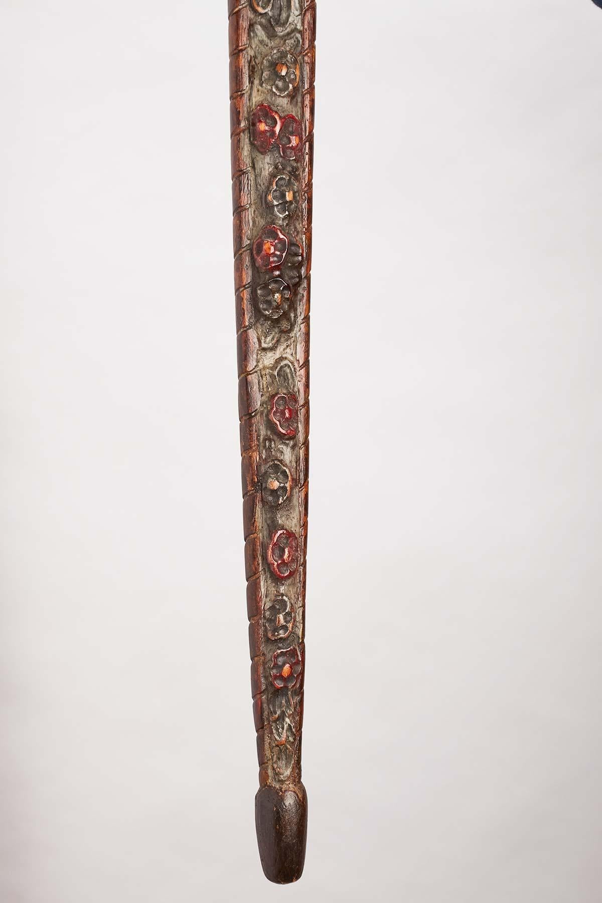 Folk art walking stick depicting flowers and characters, Russia circa 1830. For Sale 4
