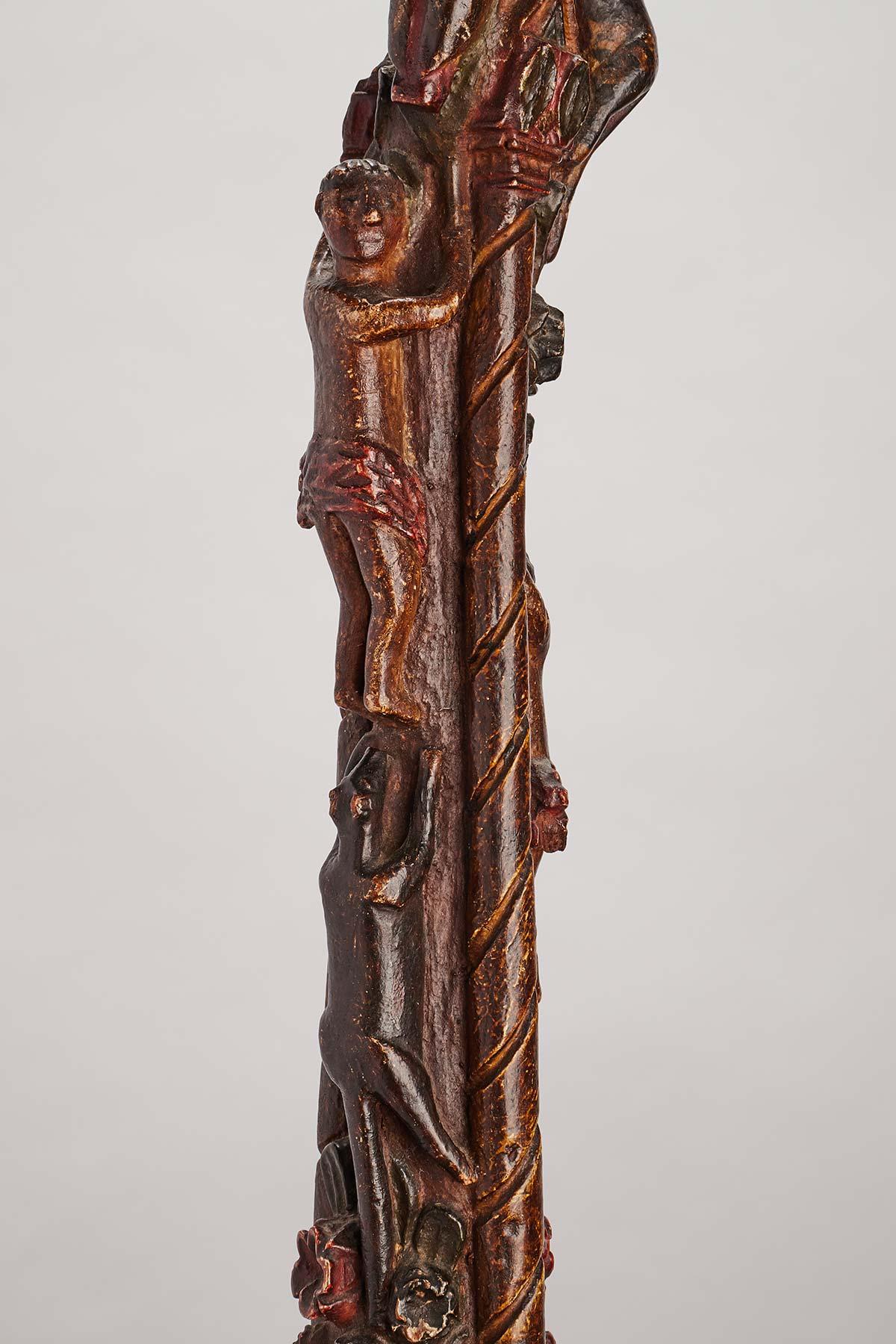 Folk art walking stick depicting flowers and characters, Russia circa 1830. For Sale 1