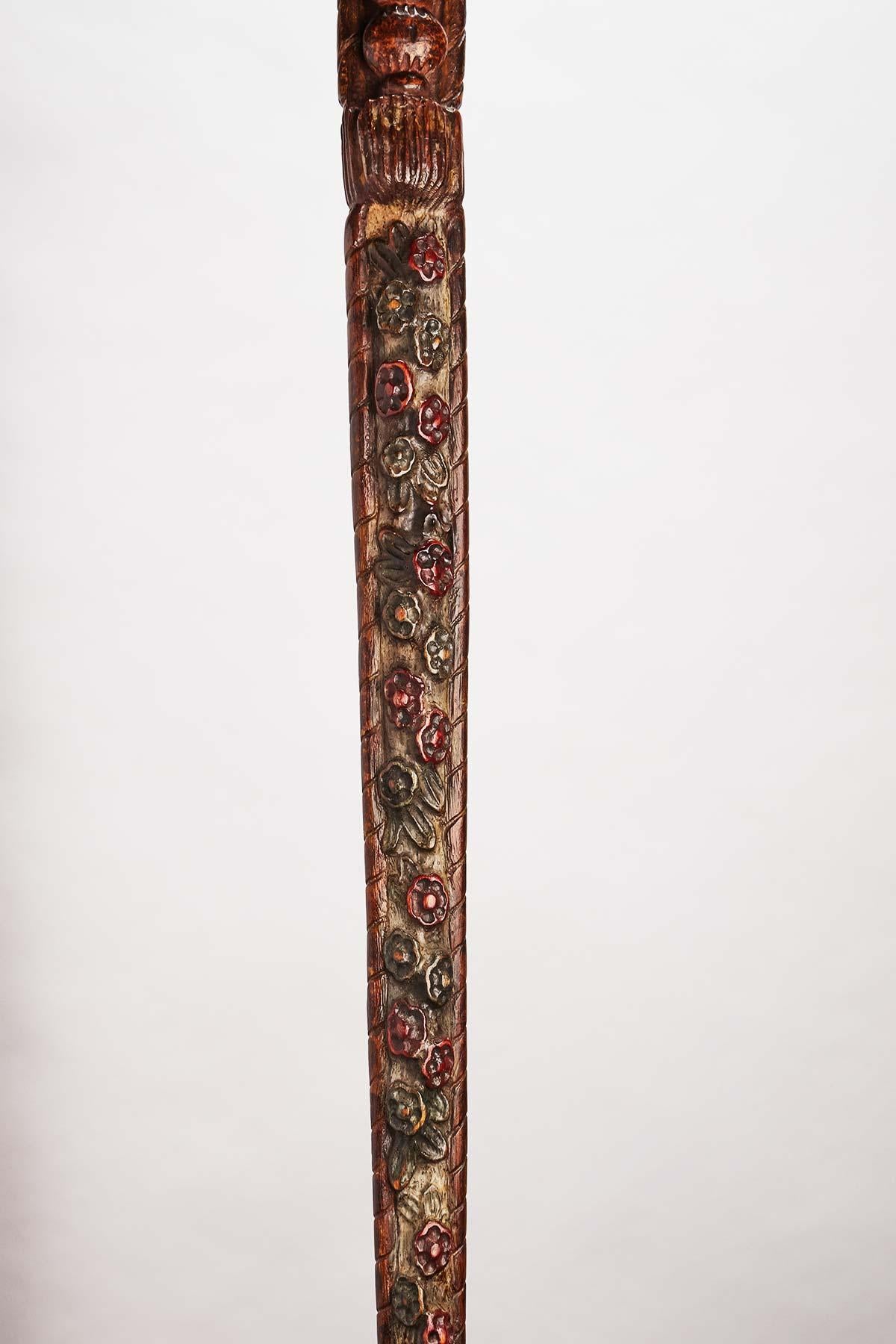 Folk art walking stick depicting flowers and characters, Russia circa 1830. For Sale 3