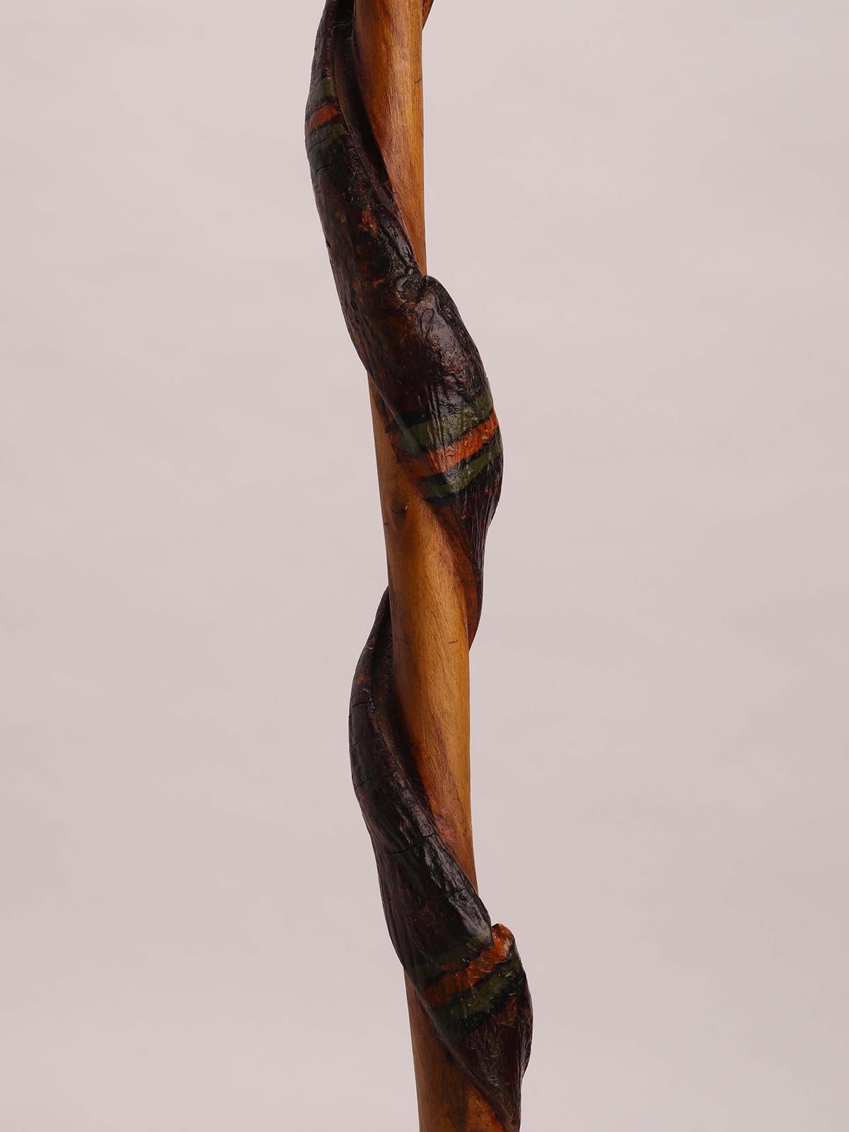 Wood Folk Art Walking Stick, USA 1880 For Sale