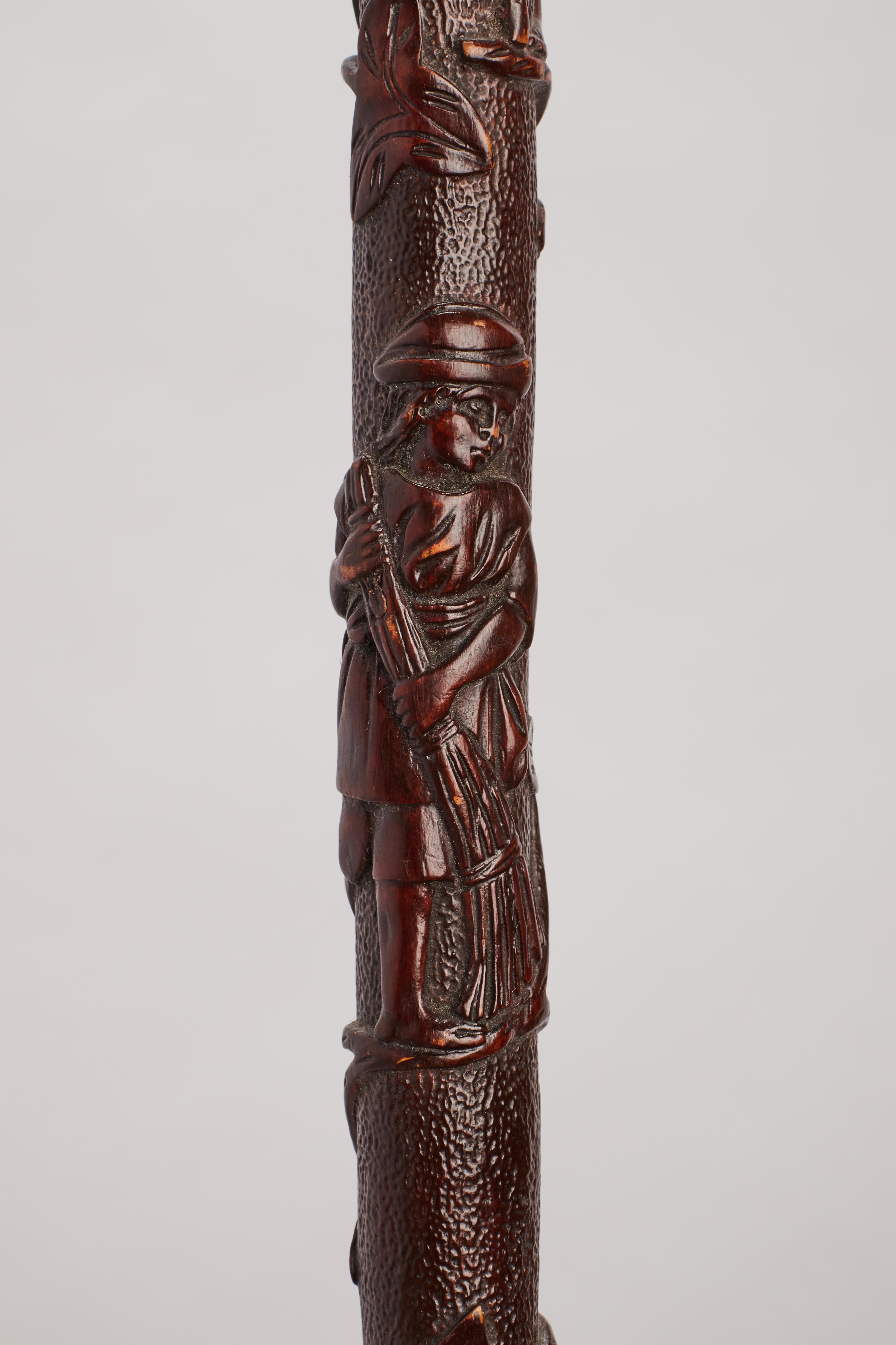 Fruitwood Folk Art Walking Stick, USA 1900