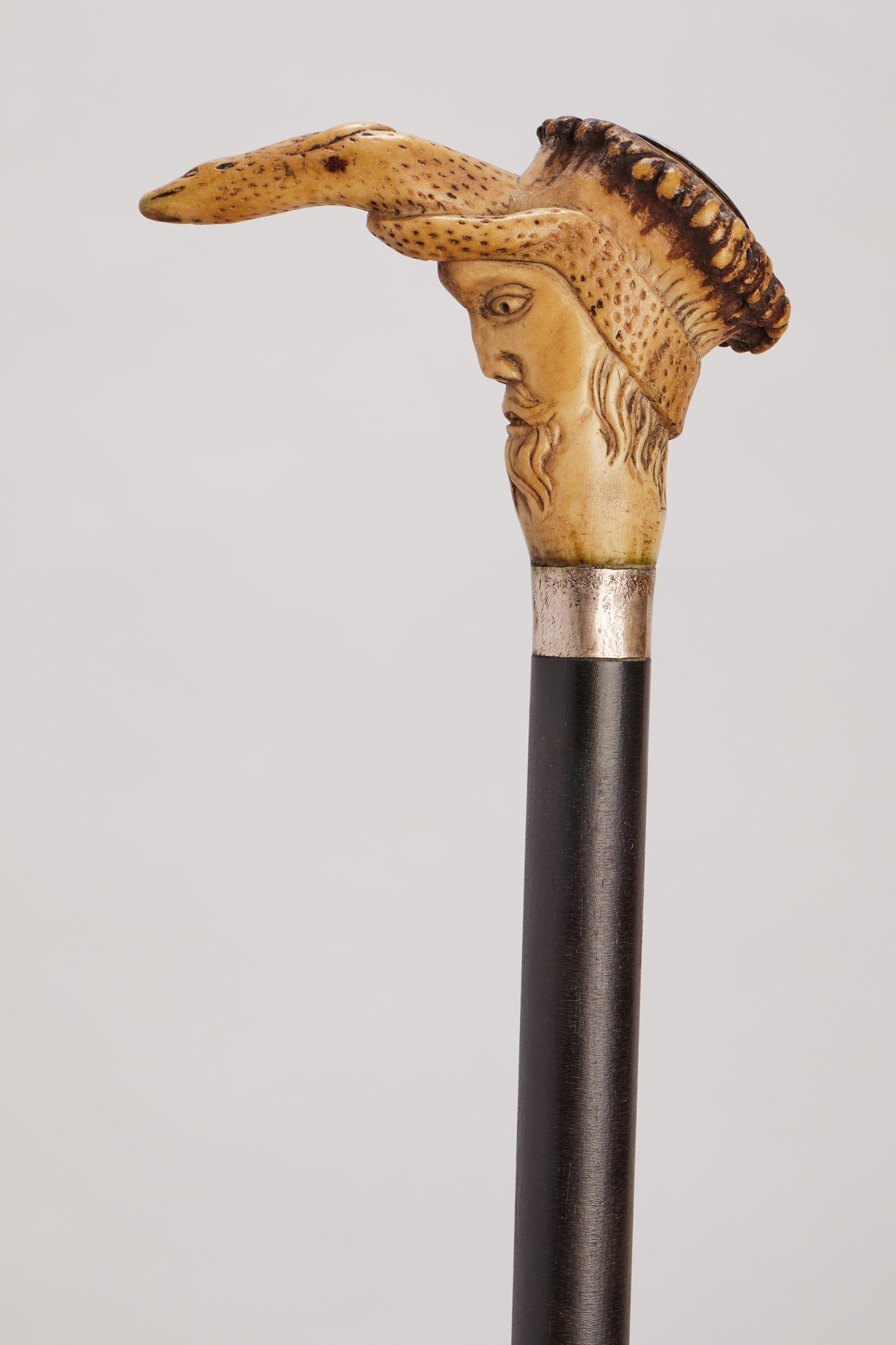 Metallo Bastone da passeggio folkloristico con pomello in corno di cervo. Austria 1880. in vendita
