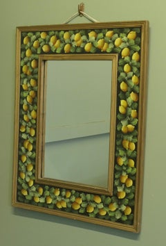 Folk Art Wall Mirror Decorated with Lemons The Mirror’s Cushion Frame is 7”