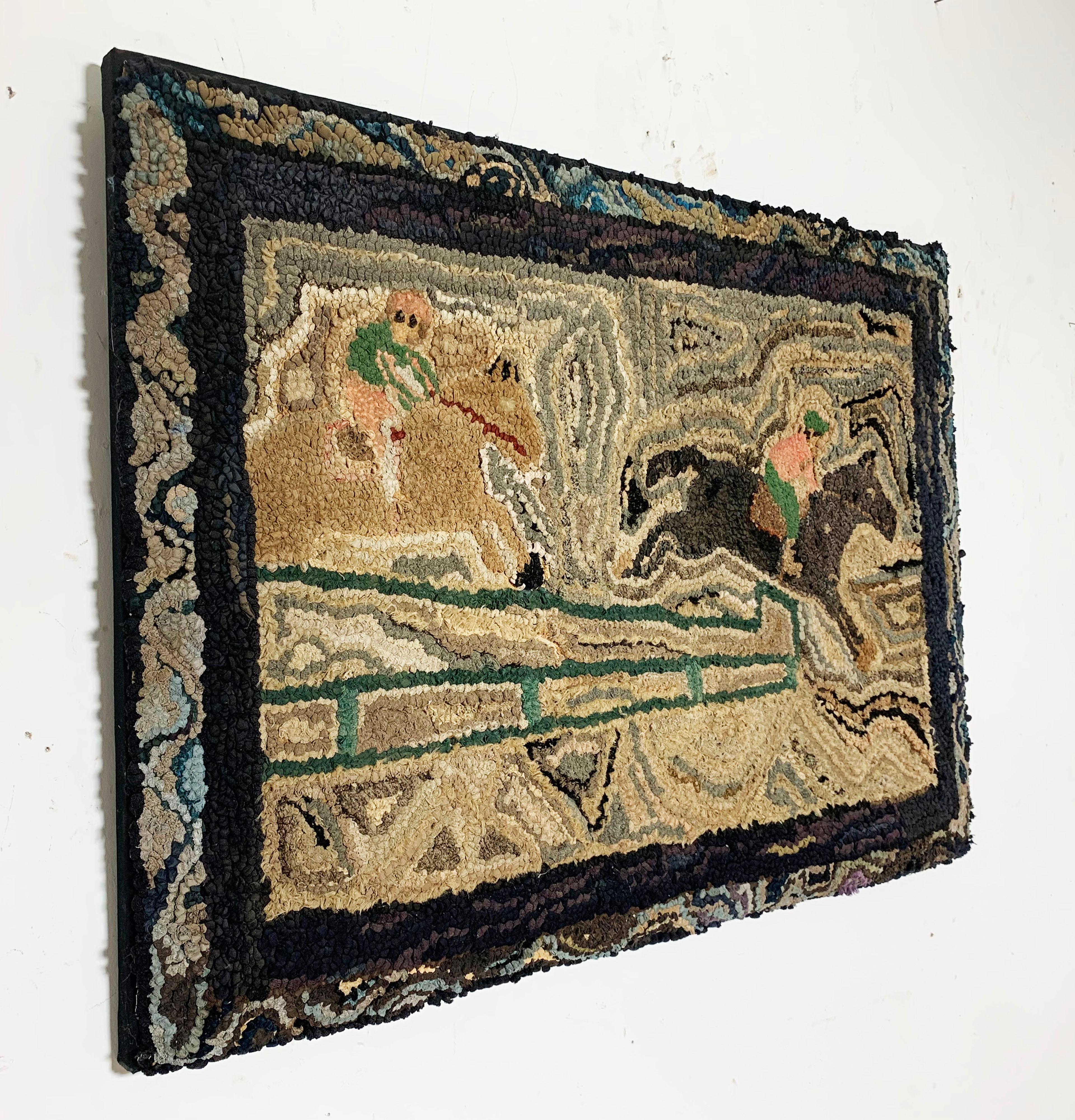 American Folk Art Wall Mounted Rug Depicting Steeplechase Horse Jumpers, Circa 1930s