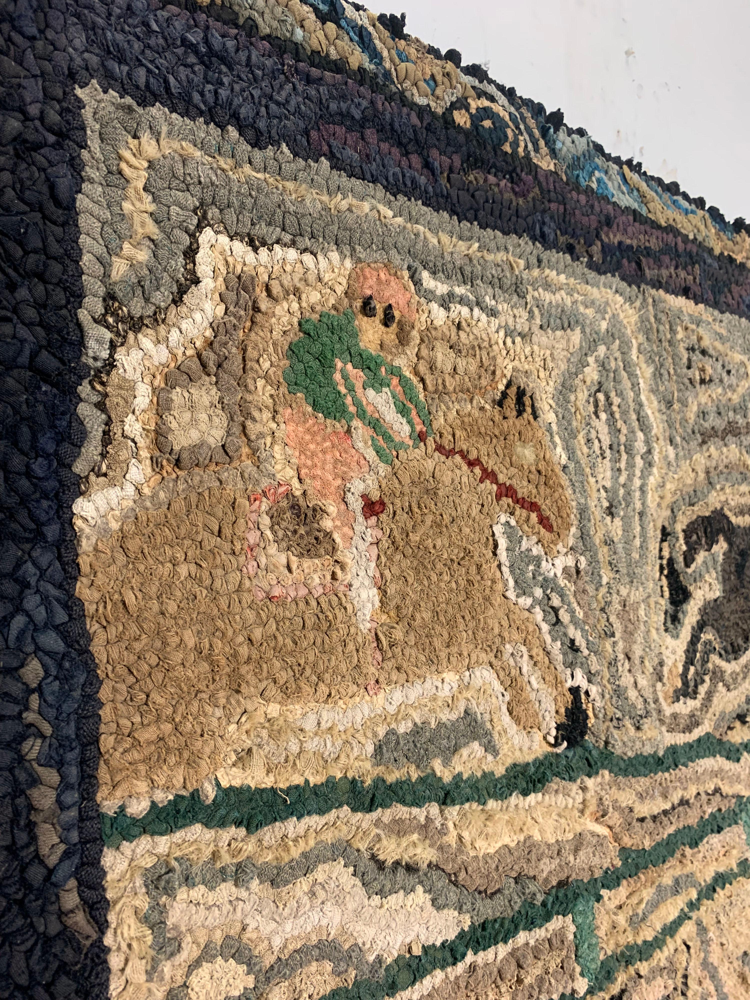 Wool Folk Art Wall Mounted Rug Depicting Steeplechase Horse Jumpers, Circa 1930s