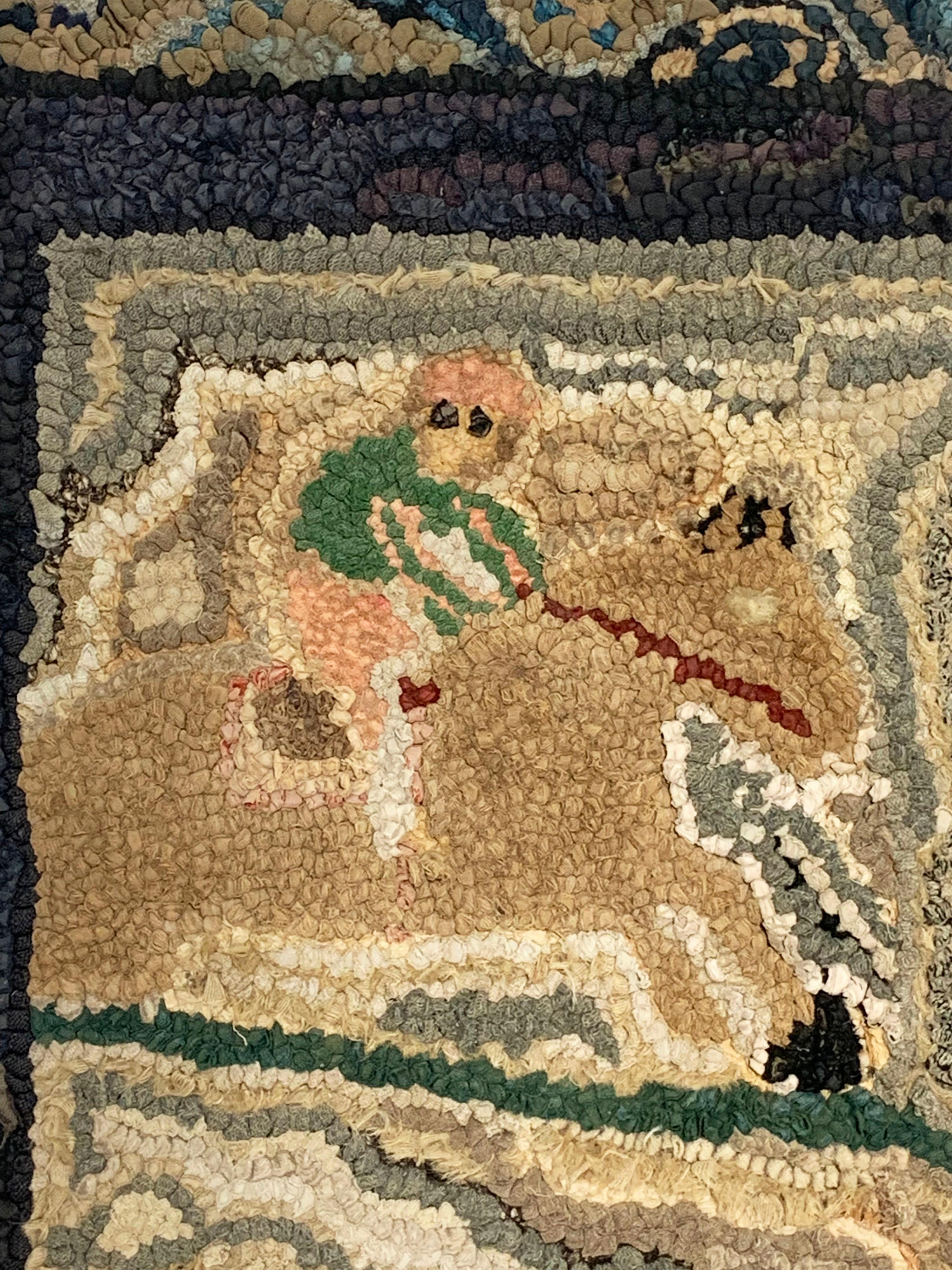 Folk Art Wall Mounted Rug Depicting Steeplechase Horse Jumpers, Circa 1930s 1