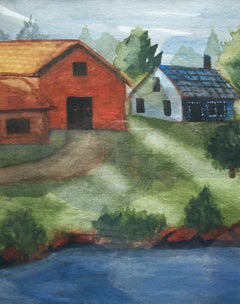 Folk Art Watercolor Painting - Unsigned - Framed - Canada - Mid 20th Century