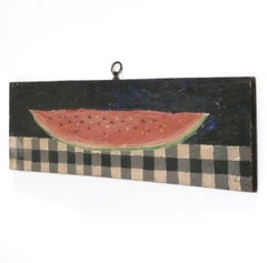 Folk Art Watermelon Painting by Lester Gaba Circa 1960 Mid Century Modern