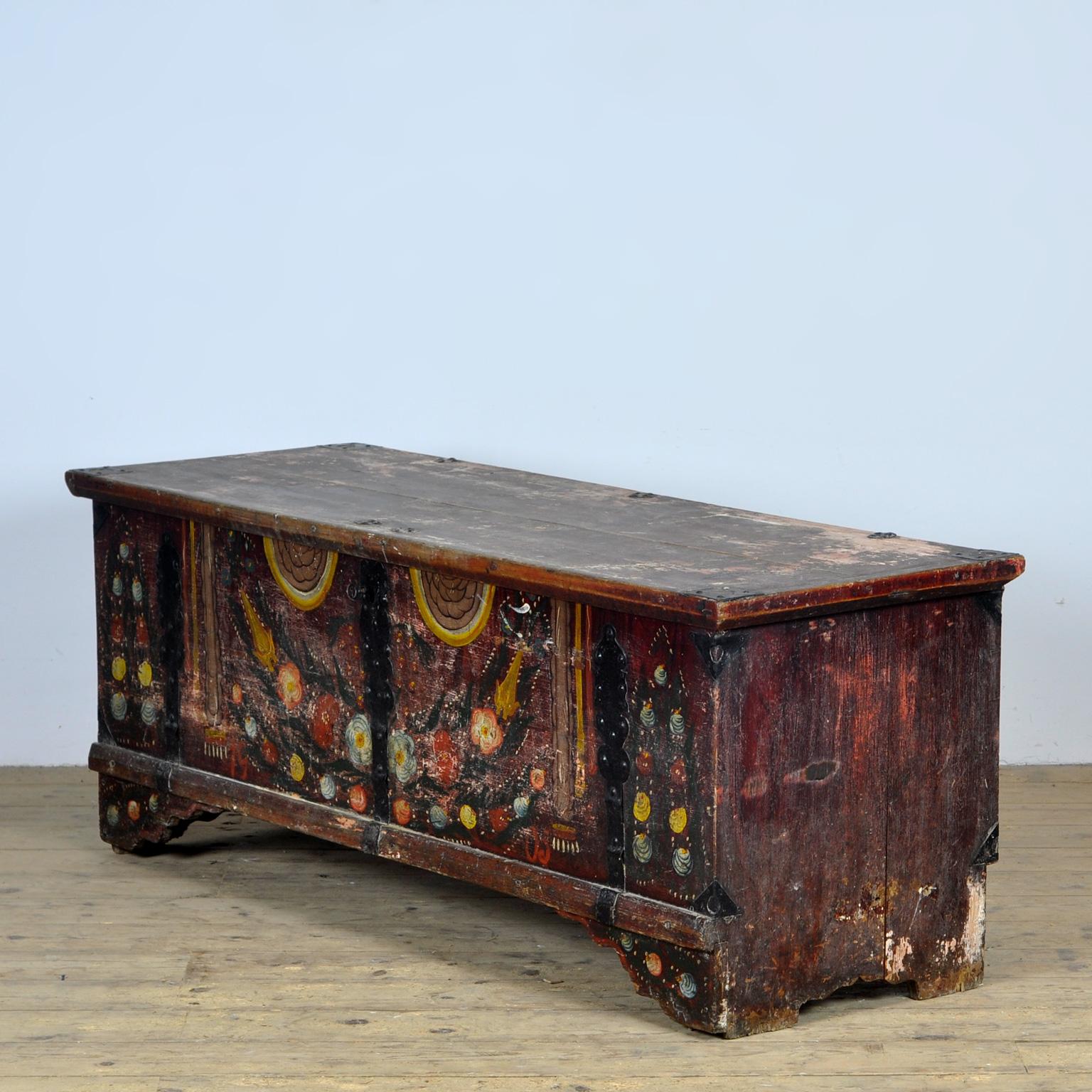 Hand-Painted Folk Art Wedding Chest, Anno 1905 For Sale