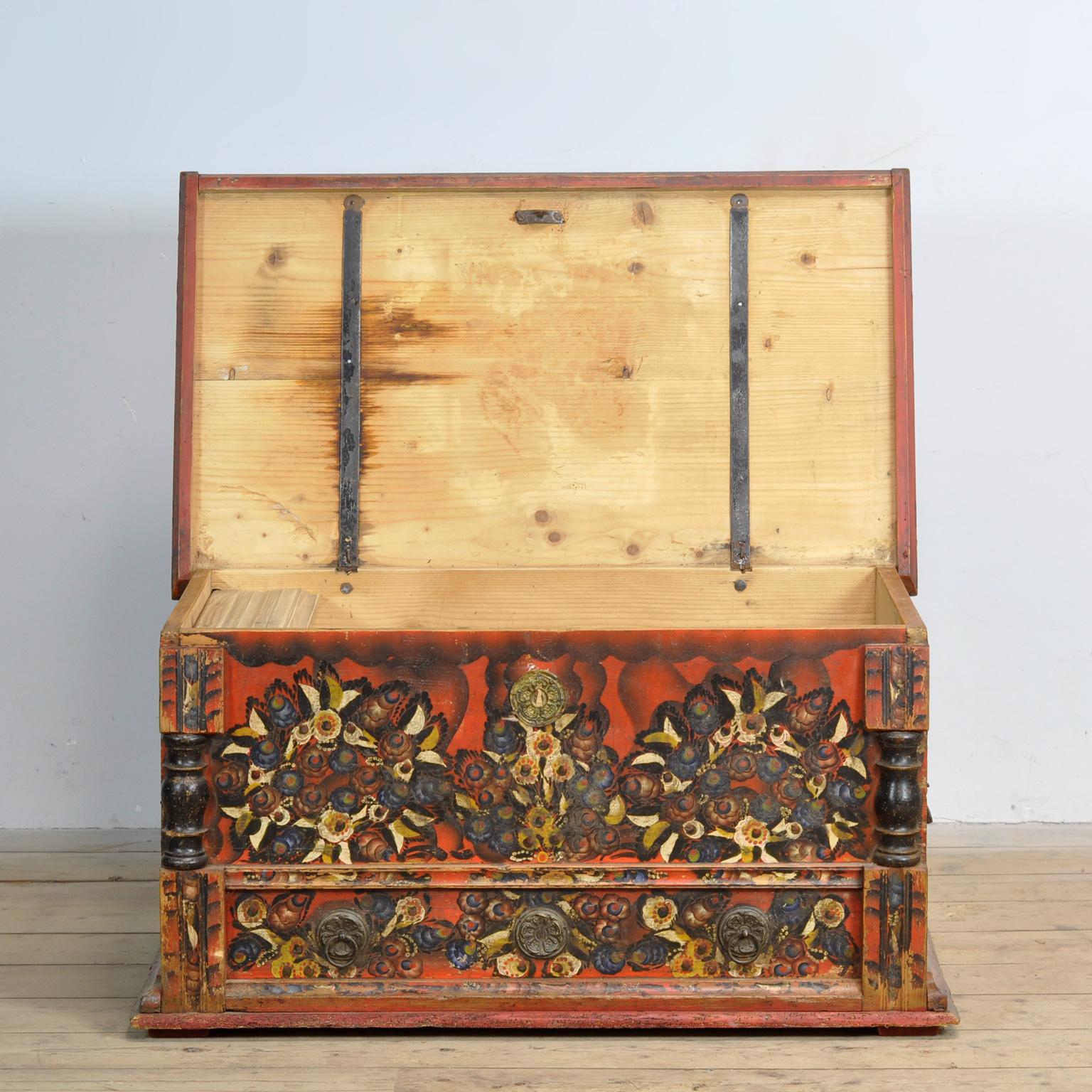 Hand-Painted Folk Art Wedding Chest, circa 1850 For Sale