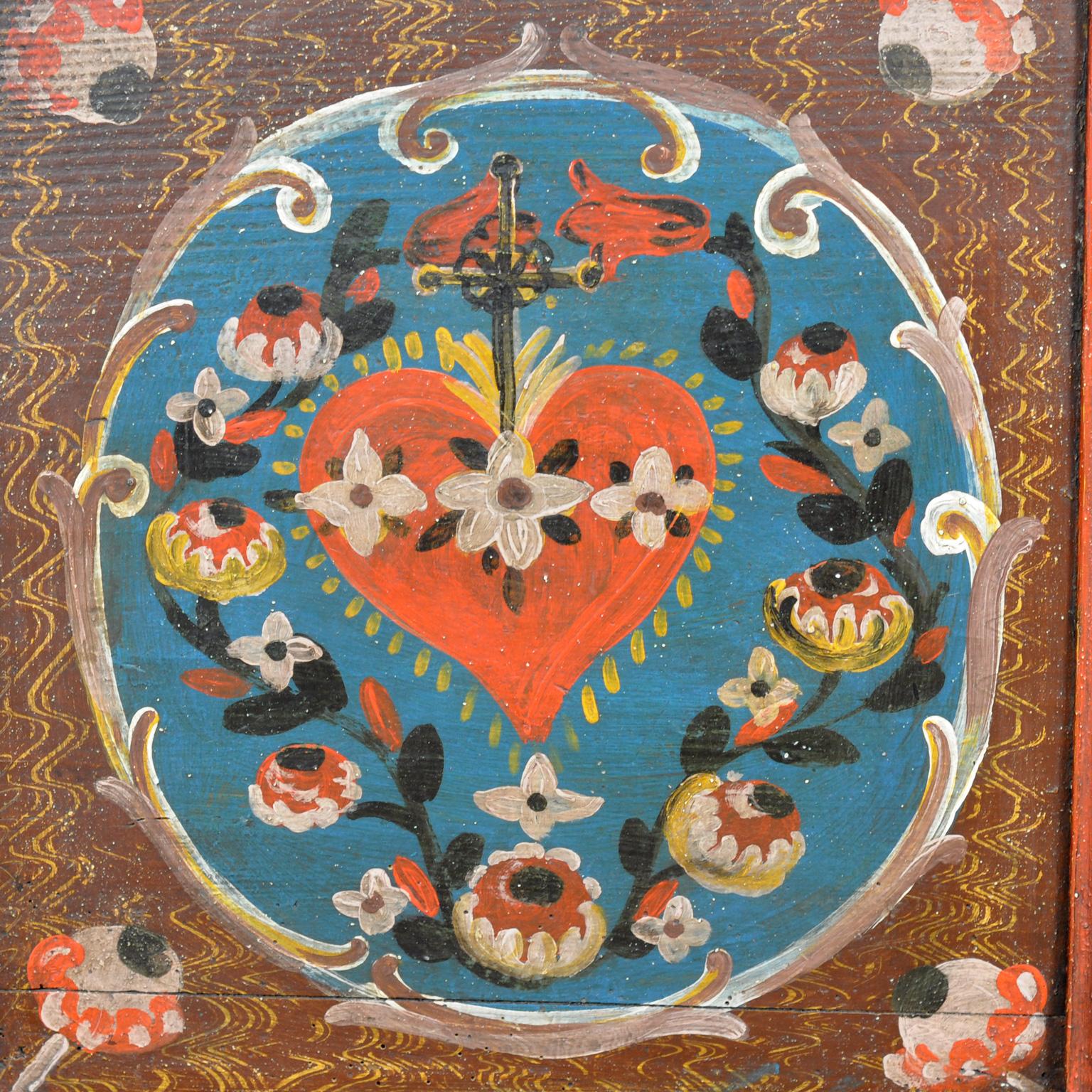 Coffre de mariage d'art populaire, daté de 1718 en vente 5