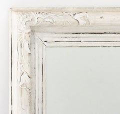 Folk Art White Painted Carved Wood Framed Mirror
