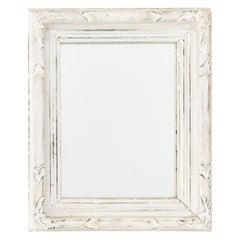 Folk Art White Painted Carved Wood Framed Mirror