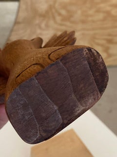 Hand-Carved Mexican Winged Figural Sculpture on Pine Pedestal, 1980s