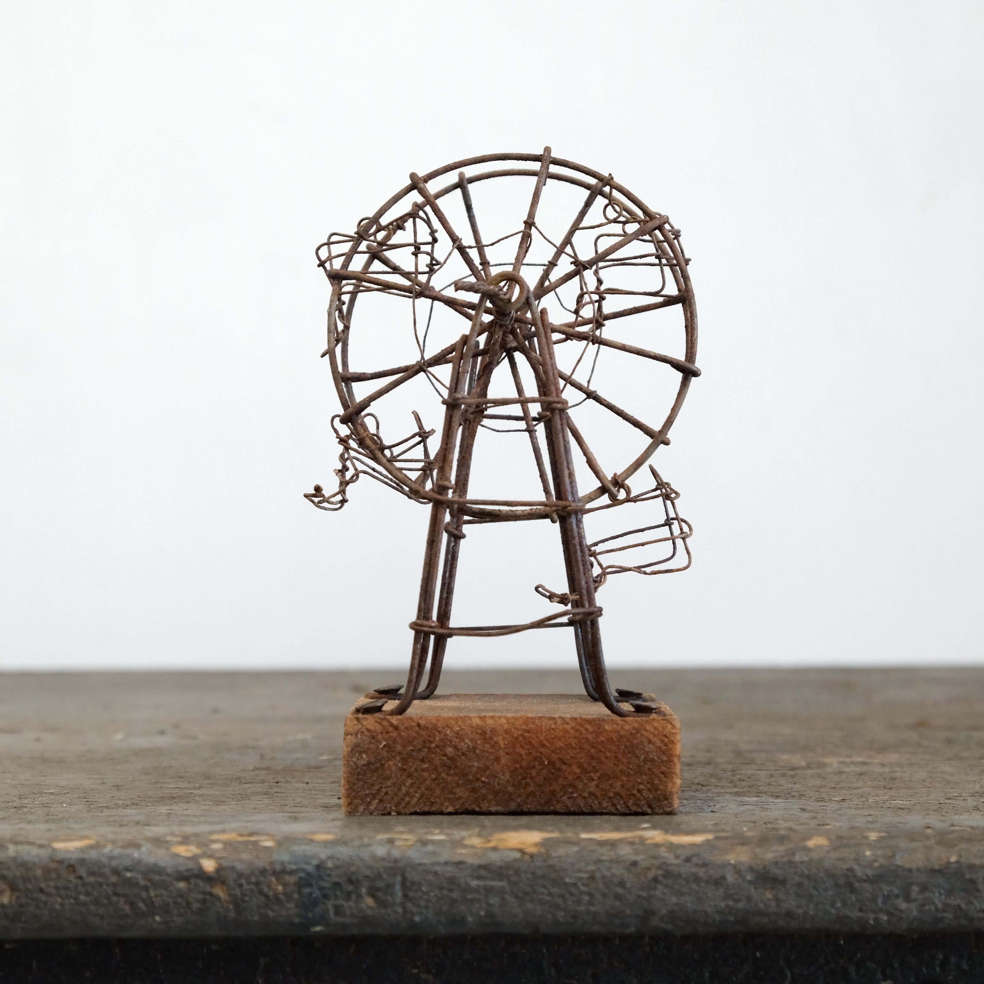 Hand-Crafted Folk Art Wirework Ferris Wheel, Early 20th Century, Naive Primitive, Fairground For Sale