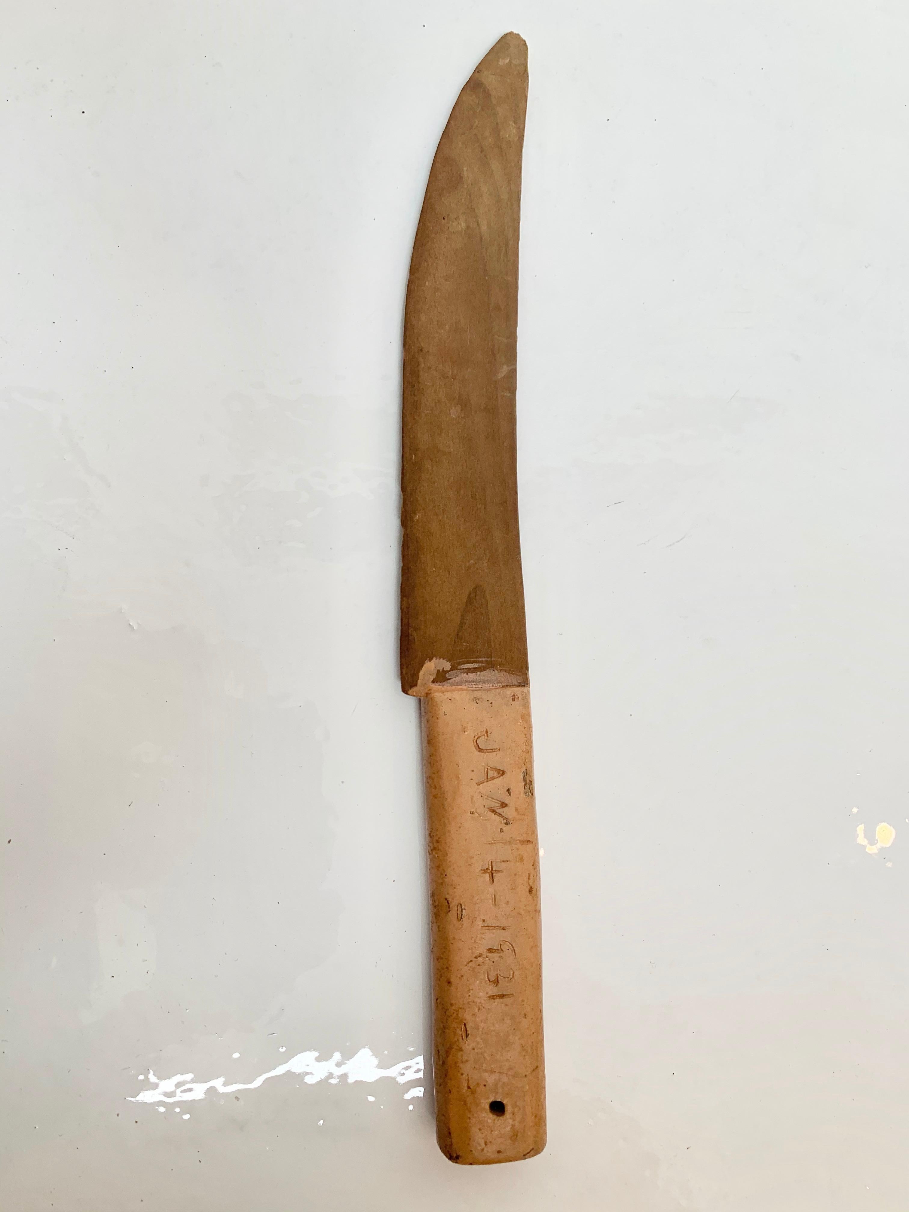 American Folk Art Wood Knife Dated 1931 For Sale
